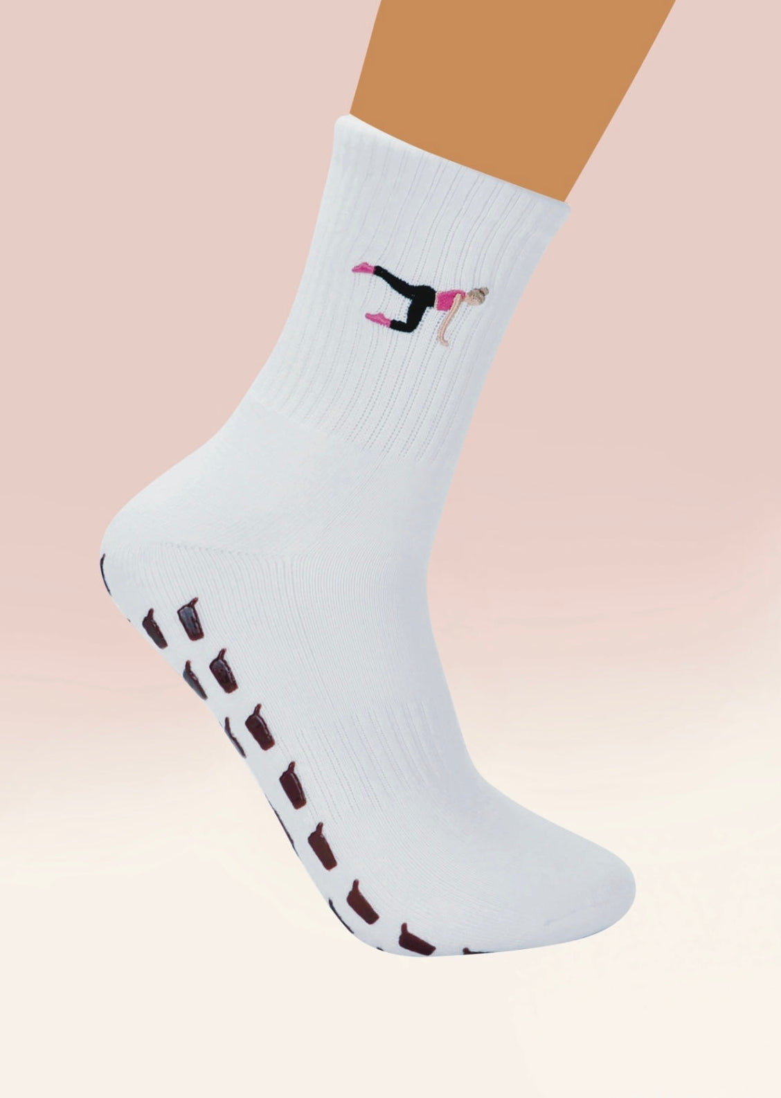 White Crew Non Slip Grip Socks - Iced Coffee Cup