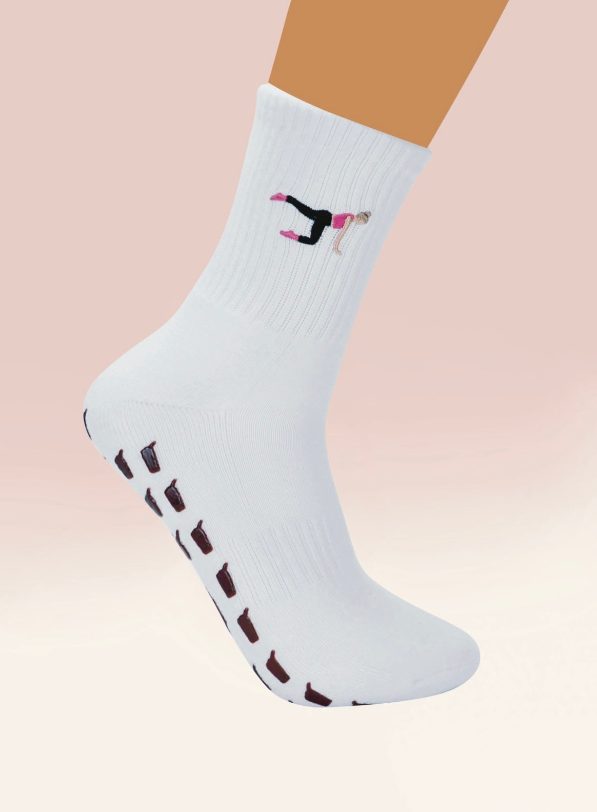 White Crew Non Slip Grip Socks - Iced Coffee Cup