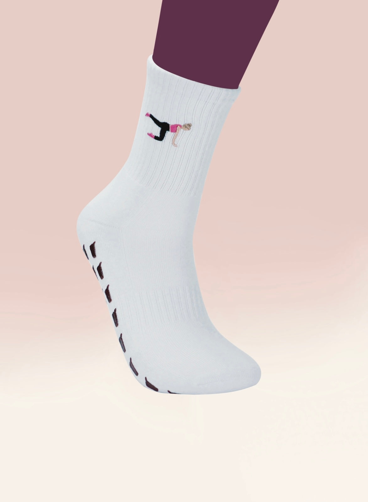 White Crew Non Slip Grip Socks - Iced Coffee Cup