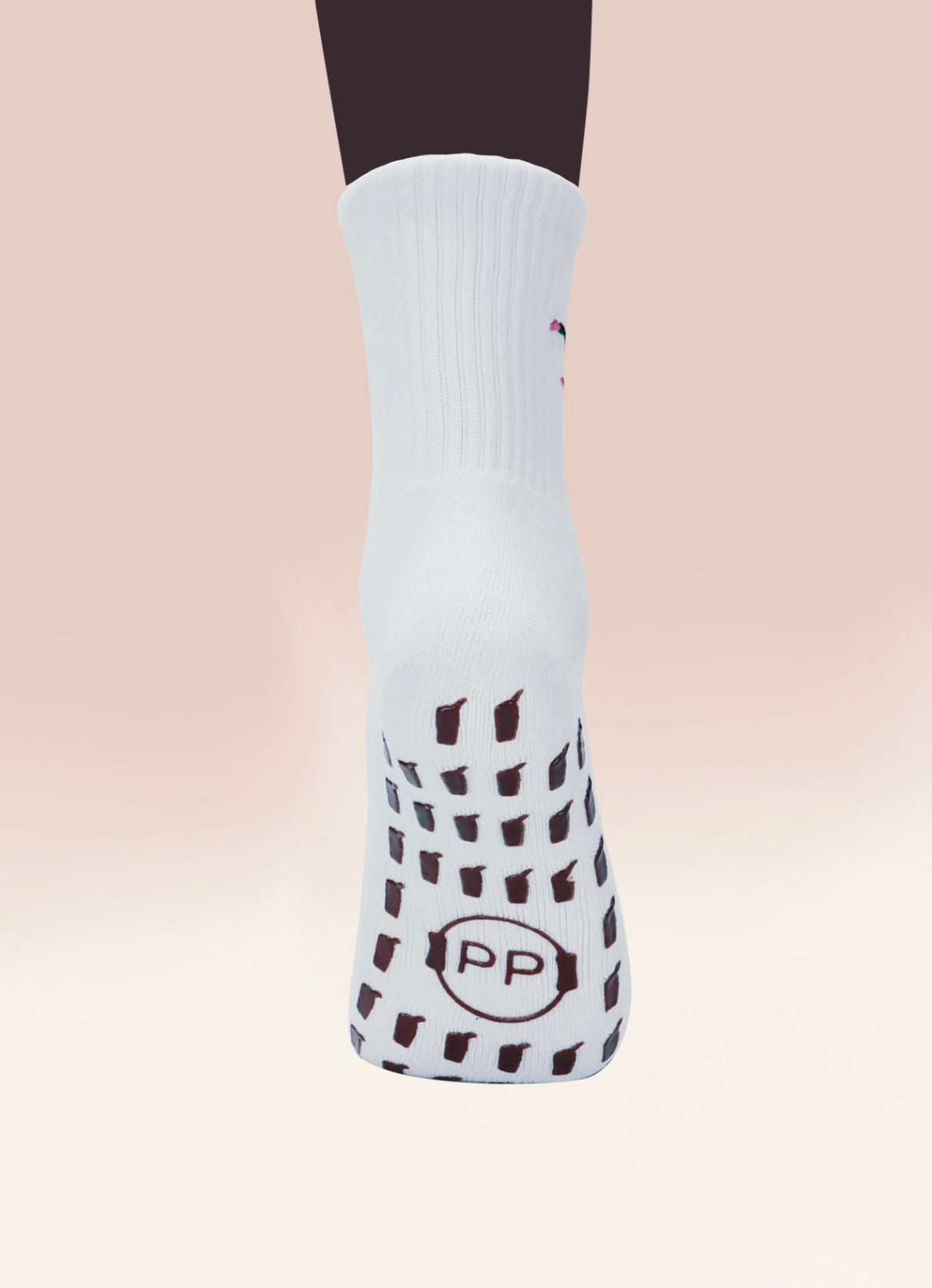 White Crew Non Slip Grip Socks - Iced Coffee Cup