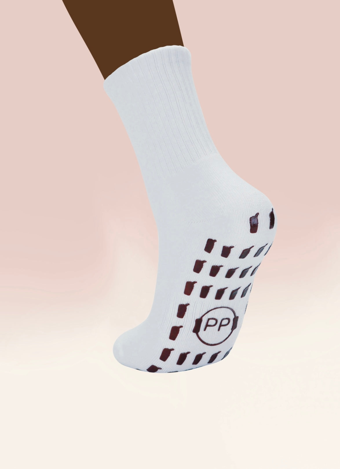 White Crew Non Slip Grip Socks - Iced Coffee Cup