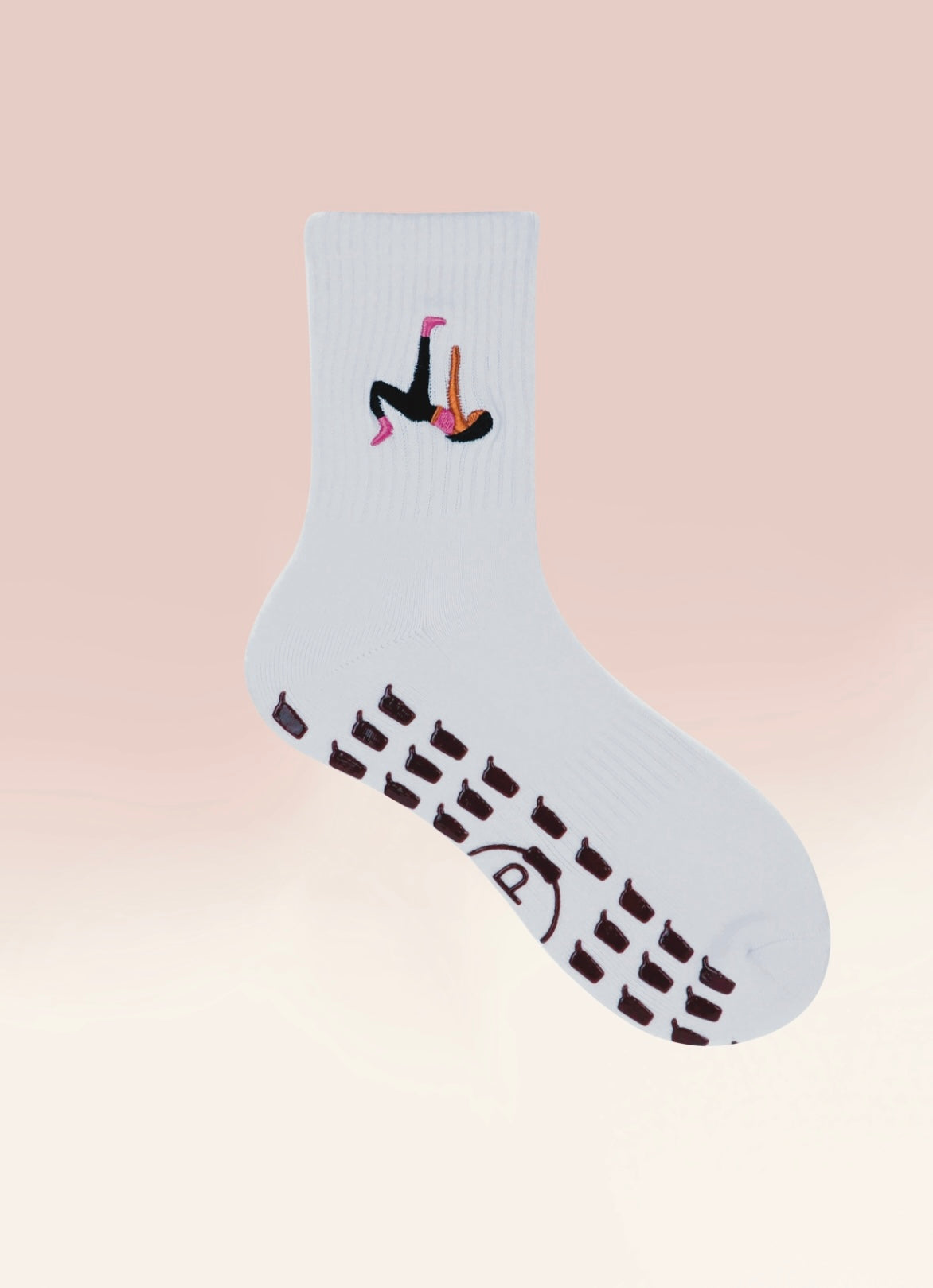 White Crew Non Slip Grip Socks - Iced Coffee Cup