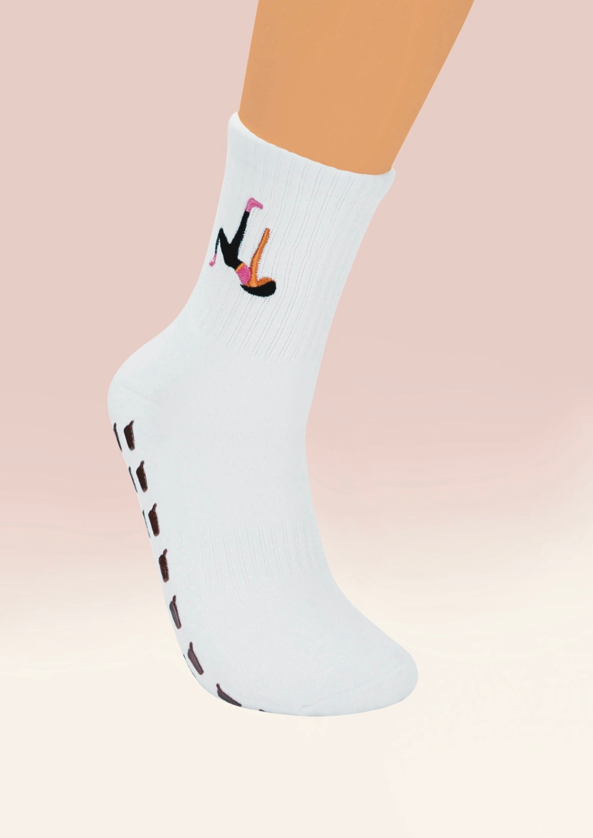 White Crew Non Slip Grip Socks - Iced Coffee Cup