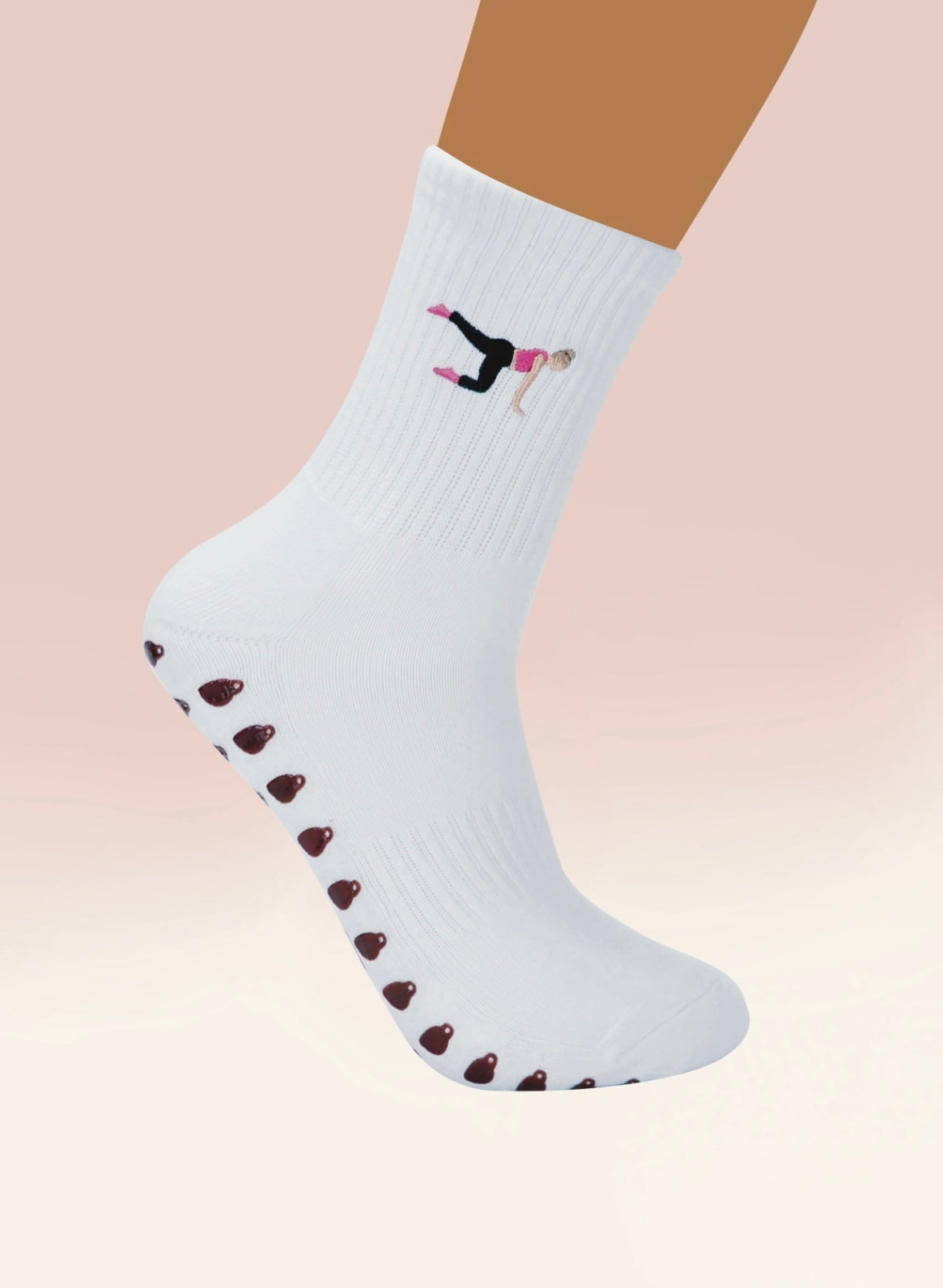 White Crew Non Slip Grip Socks - Coffee Cup