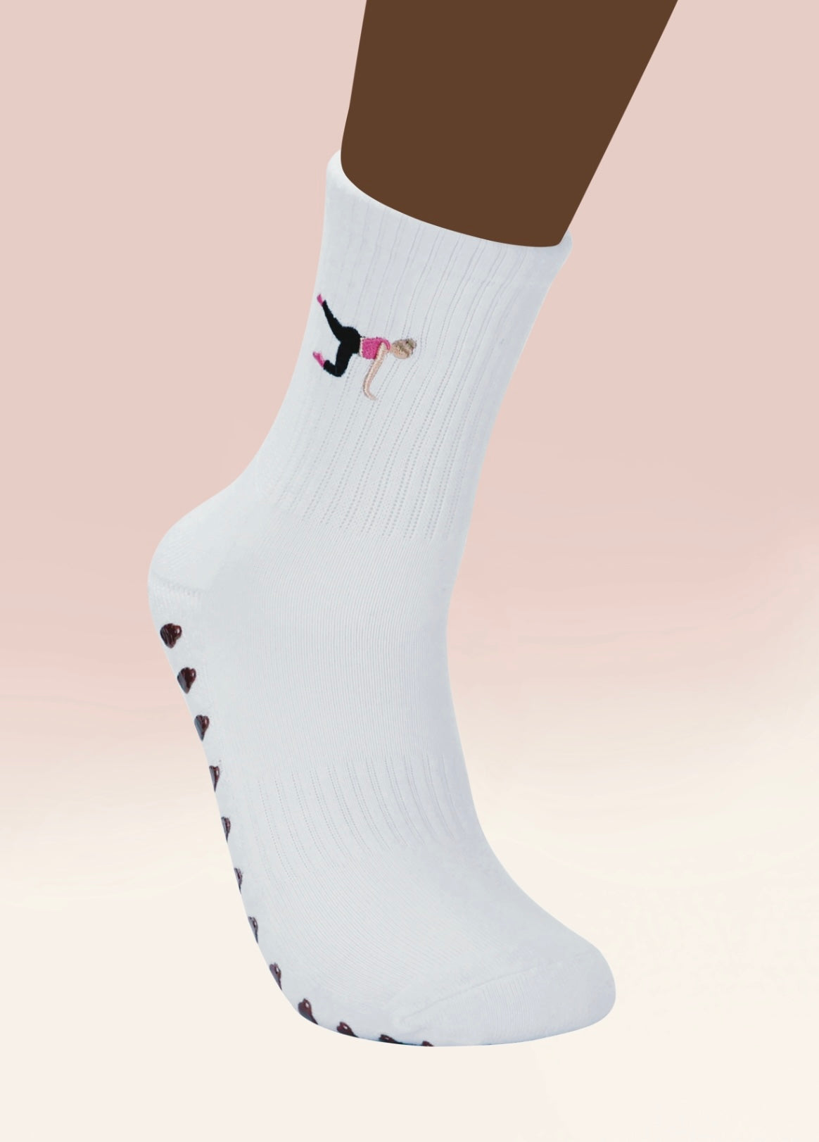 White Crew Non Slip Grip Socks - Coffee Cup