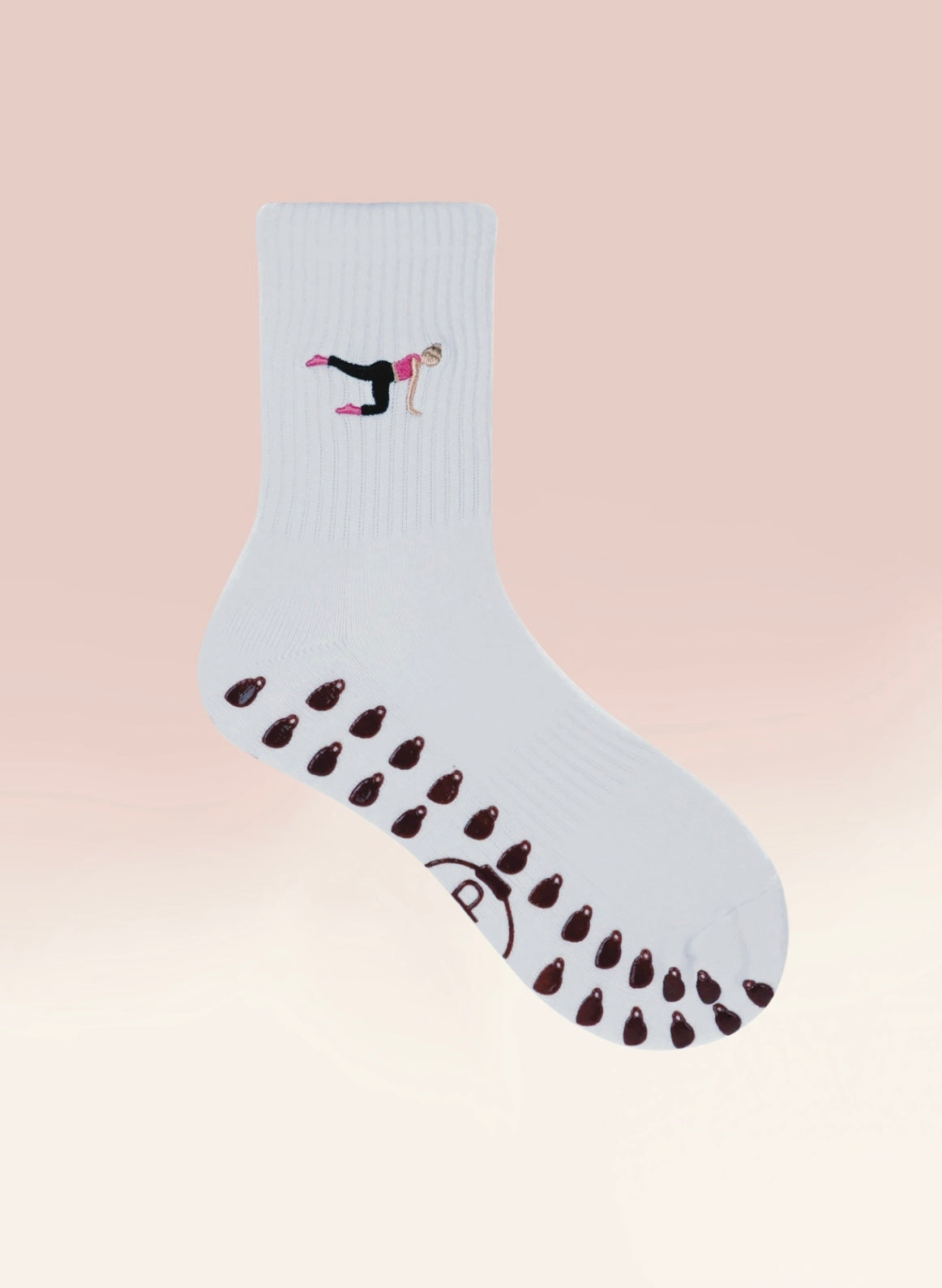 White Crew Non Slip Grip Socks - Coffee Cup