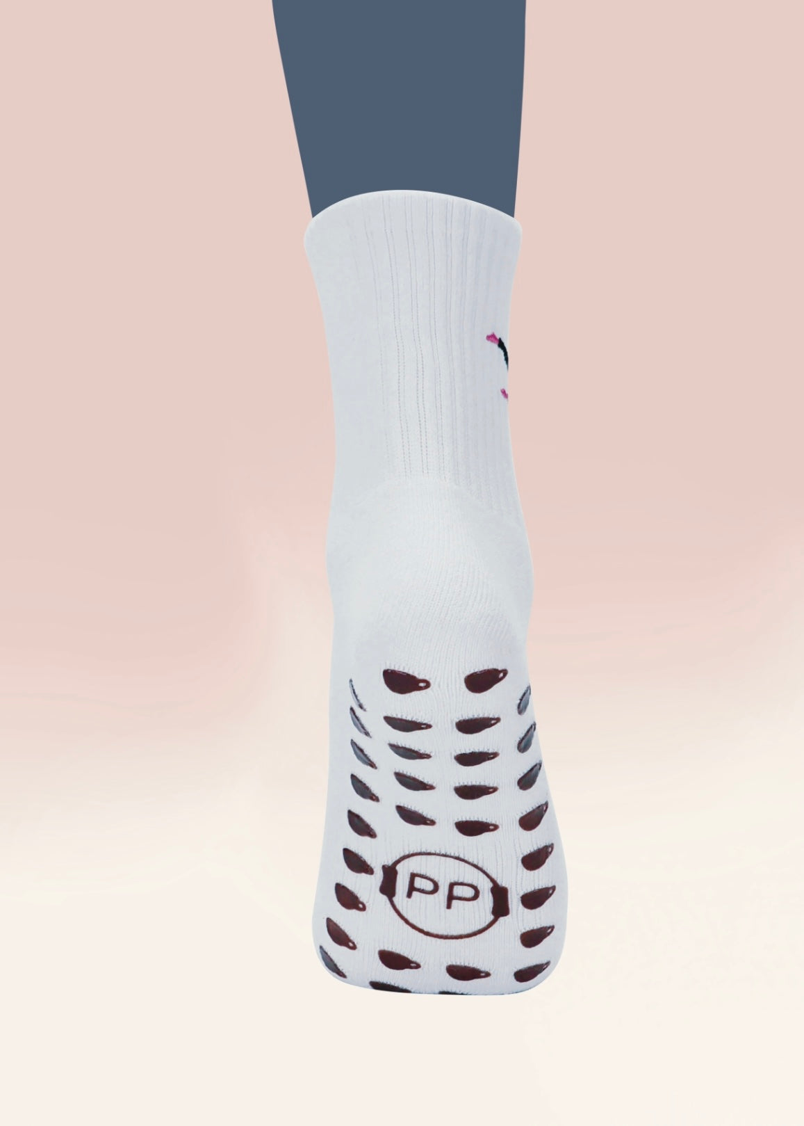 White Crew Non Slip Grip Socks - Coffee Cup