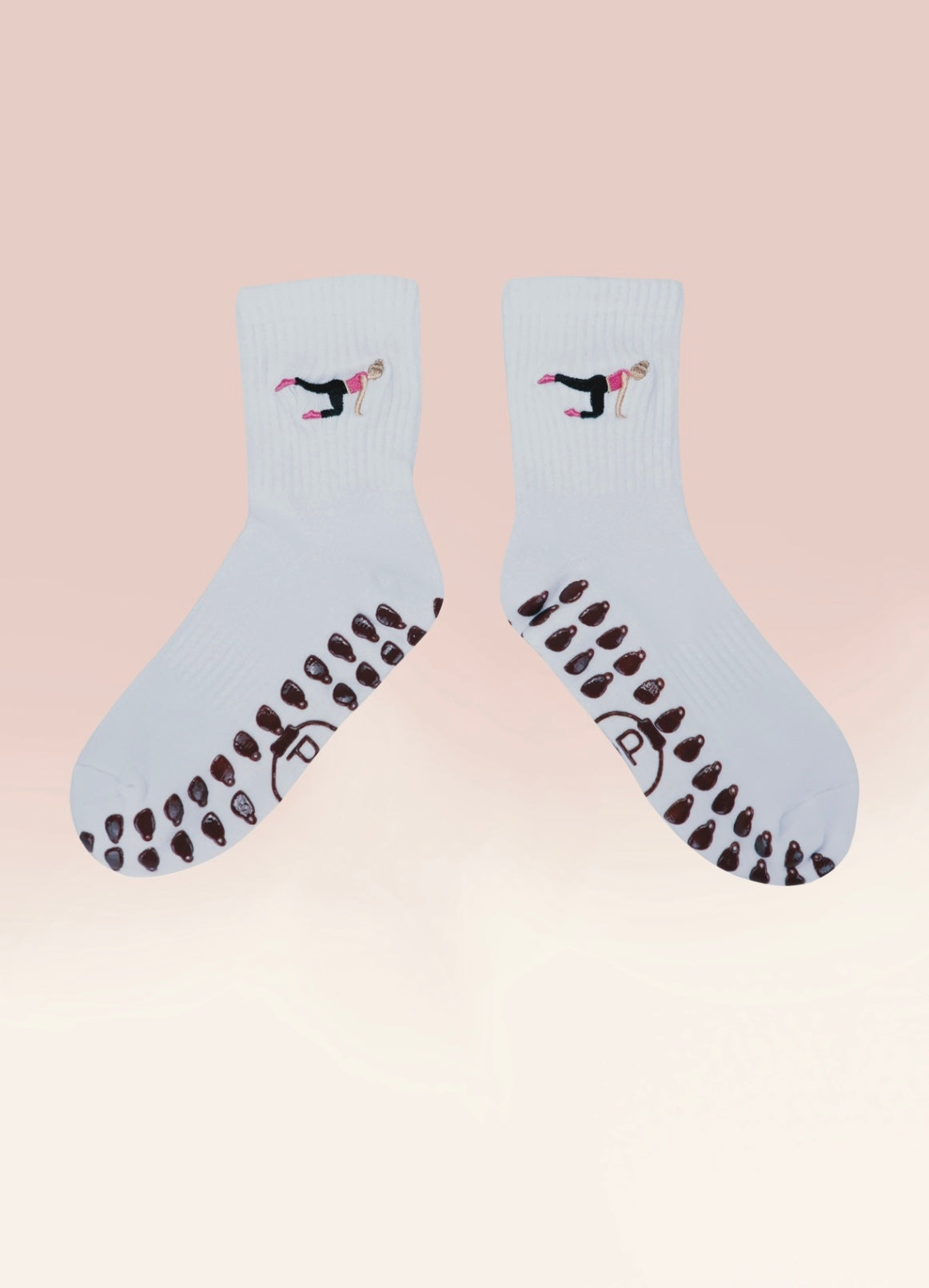 White Crew Non Slip Grip Socks - Coffee Cup