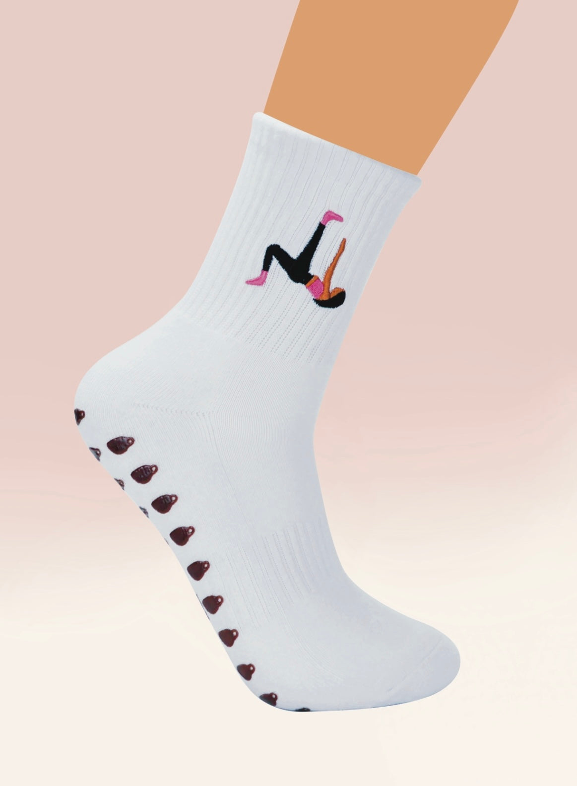 White Crew Non Slip Grip Socks - Coffee Cup