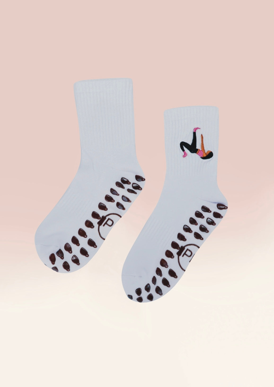 White Crew Non Slip Grip Socks - Coffee Cup