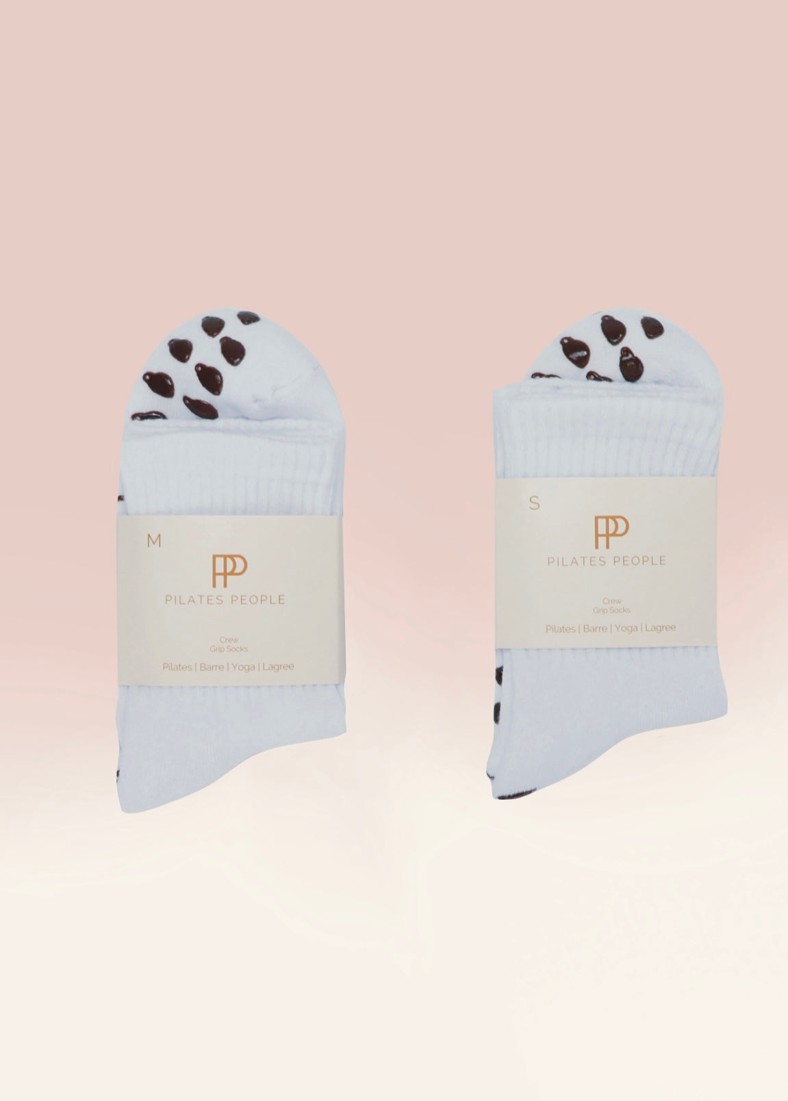 White Crew Non Slip Grip Socks - Coffee Cup