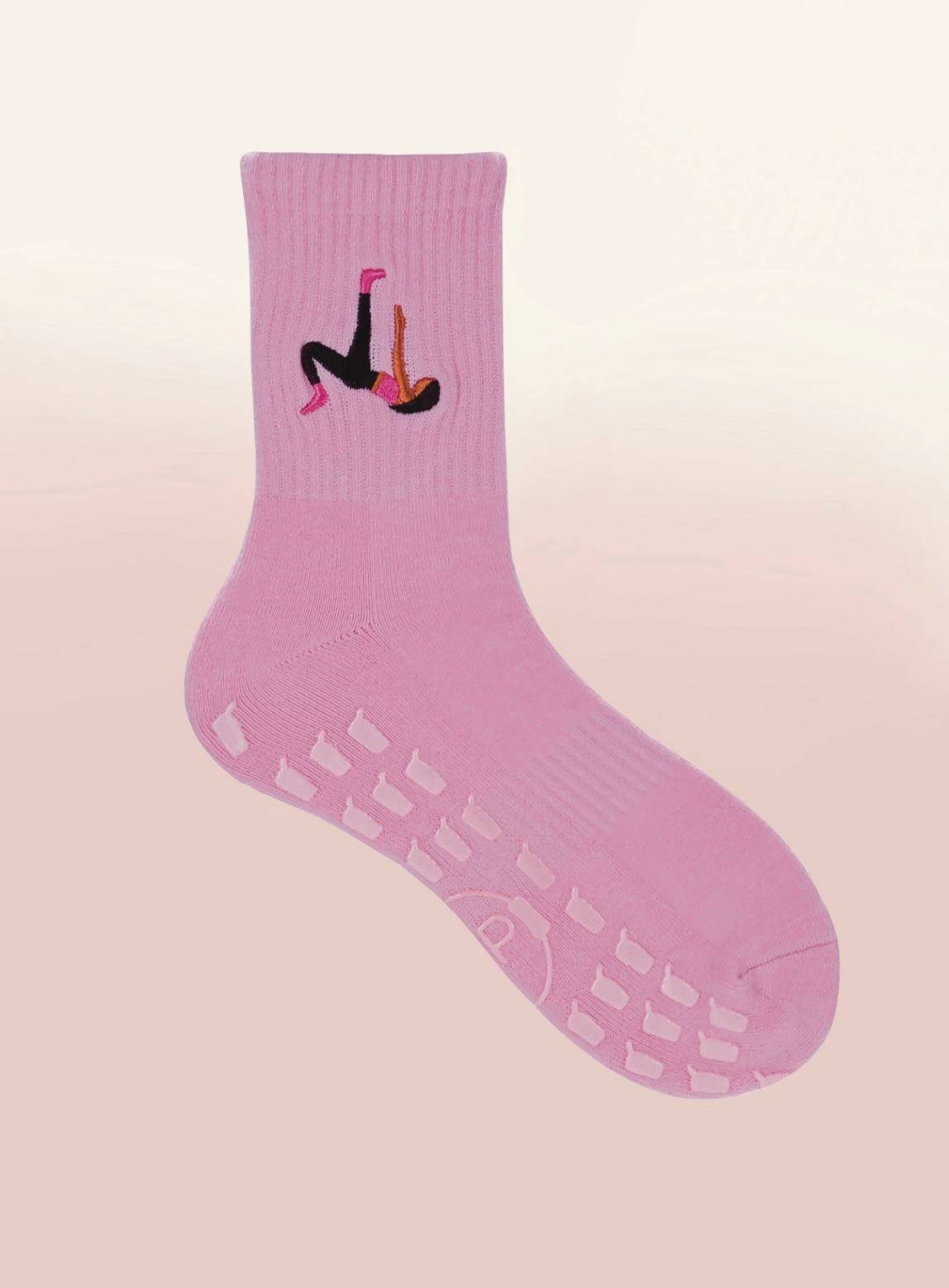 Pink Crew Non Slip Grip Socks - Iced Coffee Cup