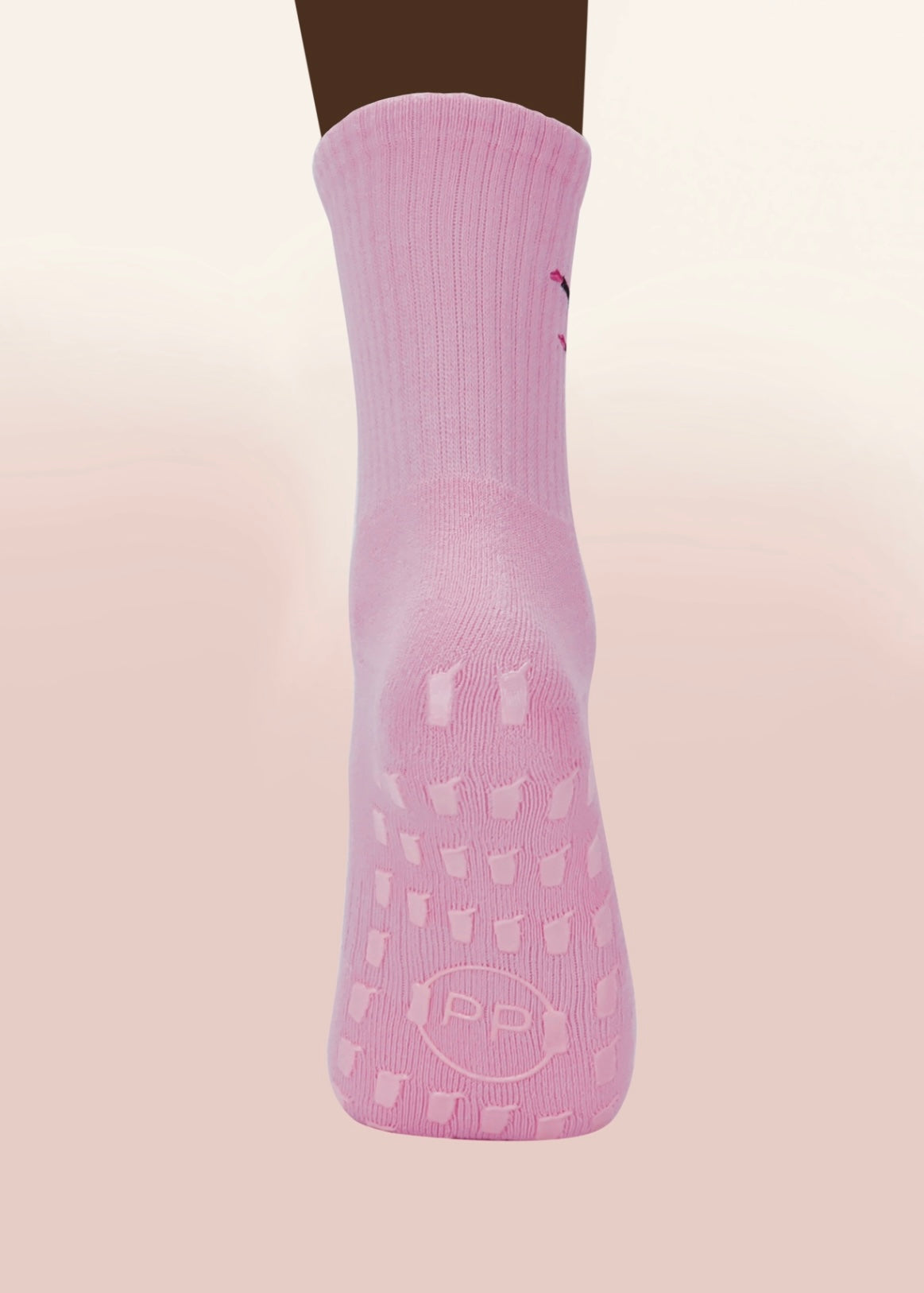 Pink Crew Non Slip Grip Socks - Iced Coffee Cup