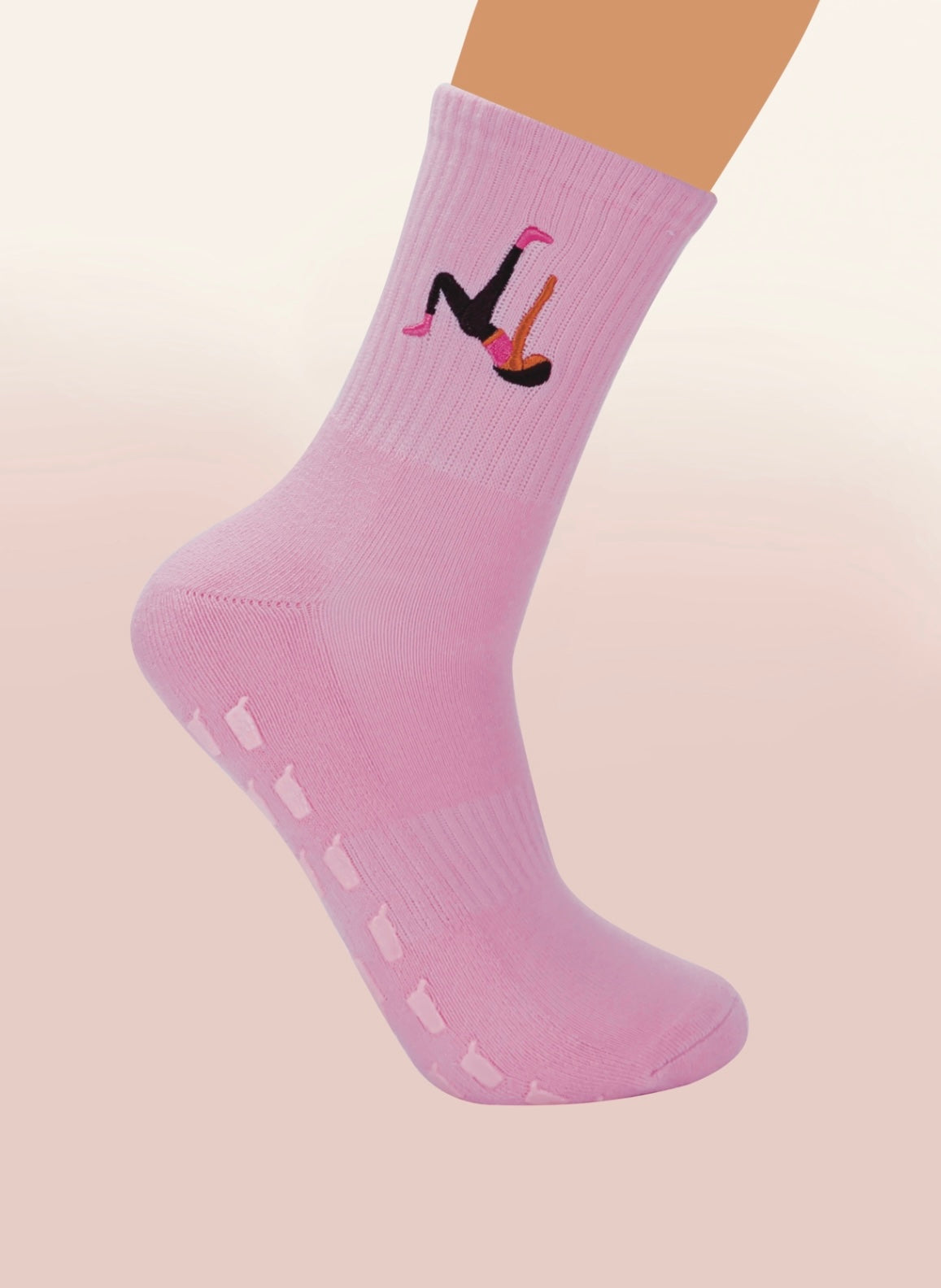Pink Crew Non Slip Grip Socks - Iced Coffee Cup