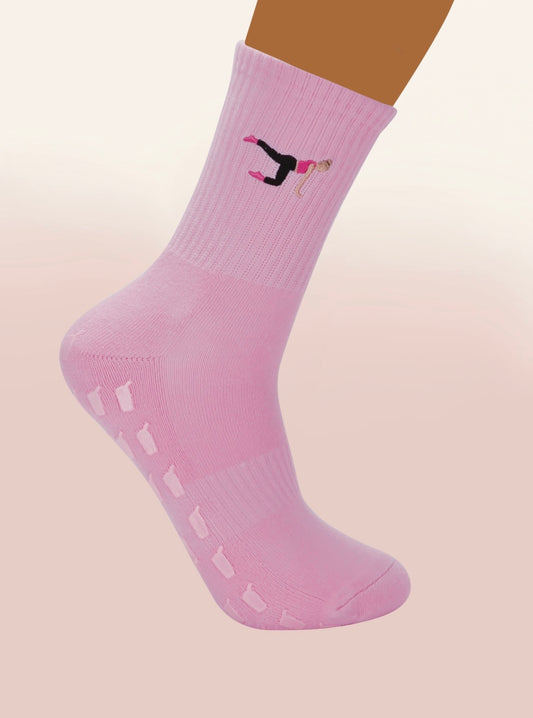 Pink Crew Non Slip Grip Socks - Iced Coffee Cup