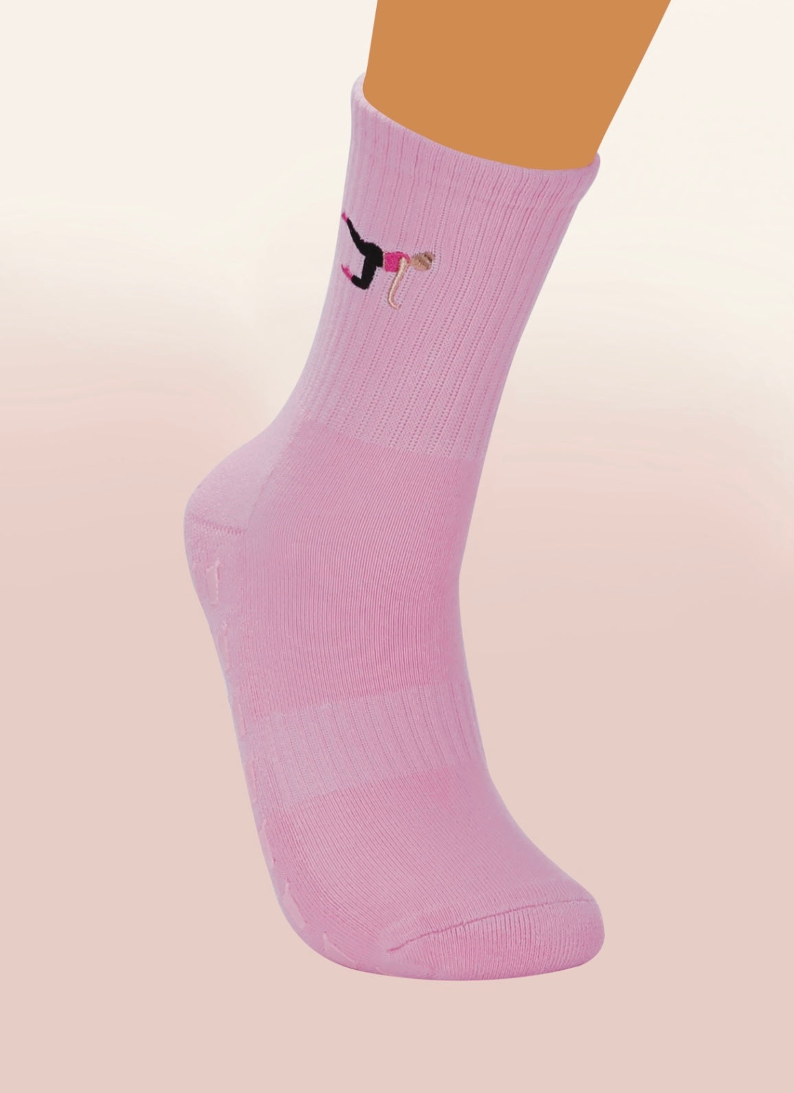 Pink Crew Non Slip Grip Socks - Iced Coffee Cup