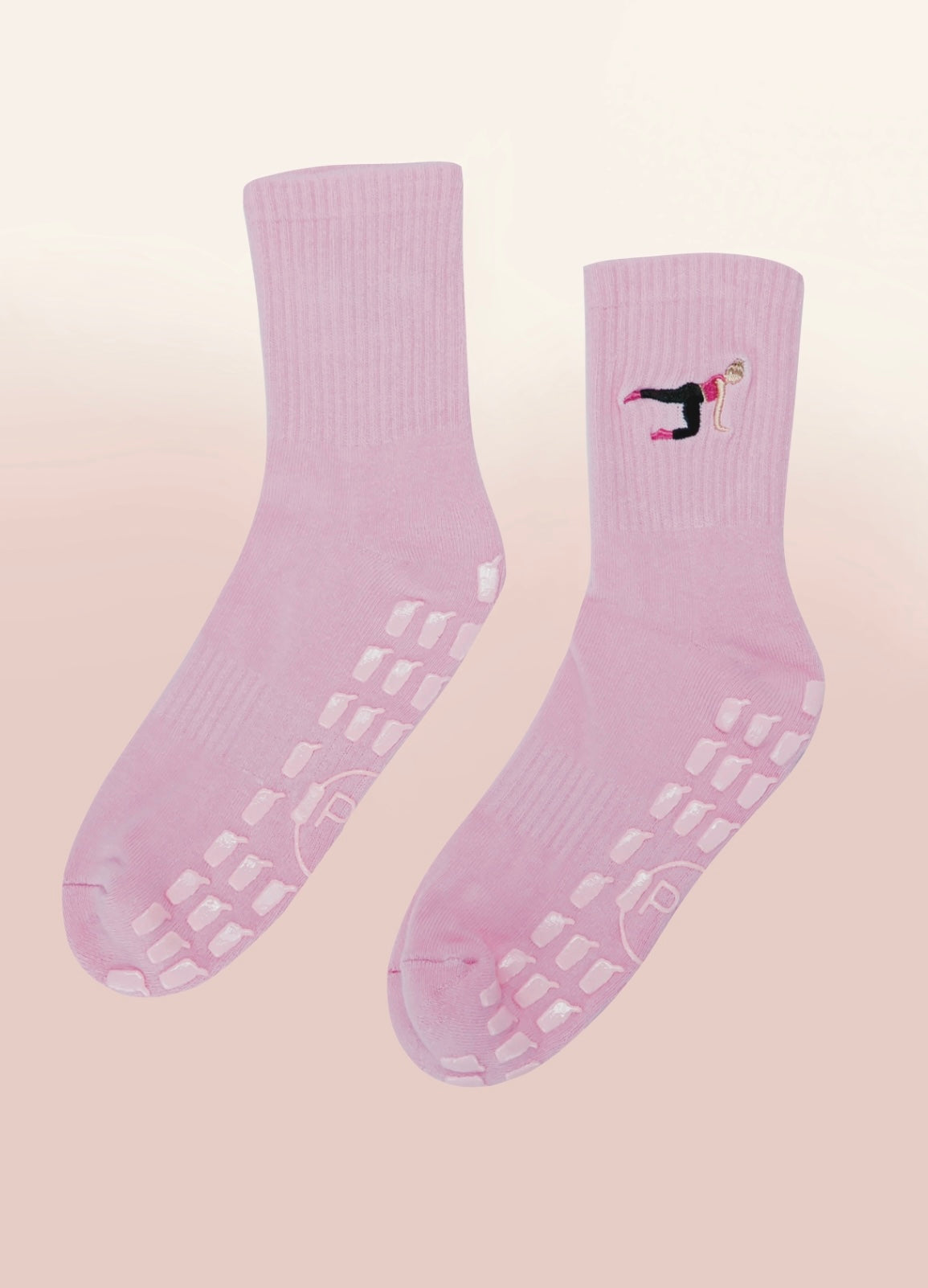 Pink Crew Non Slip Grip Socks - Iced Coffee Cup