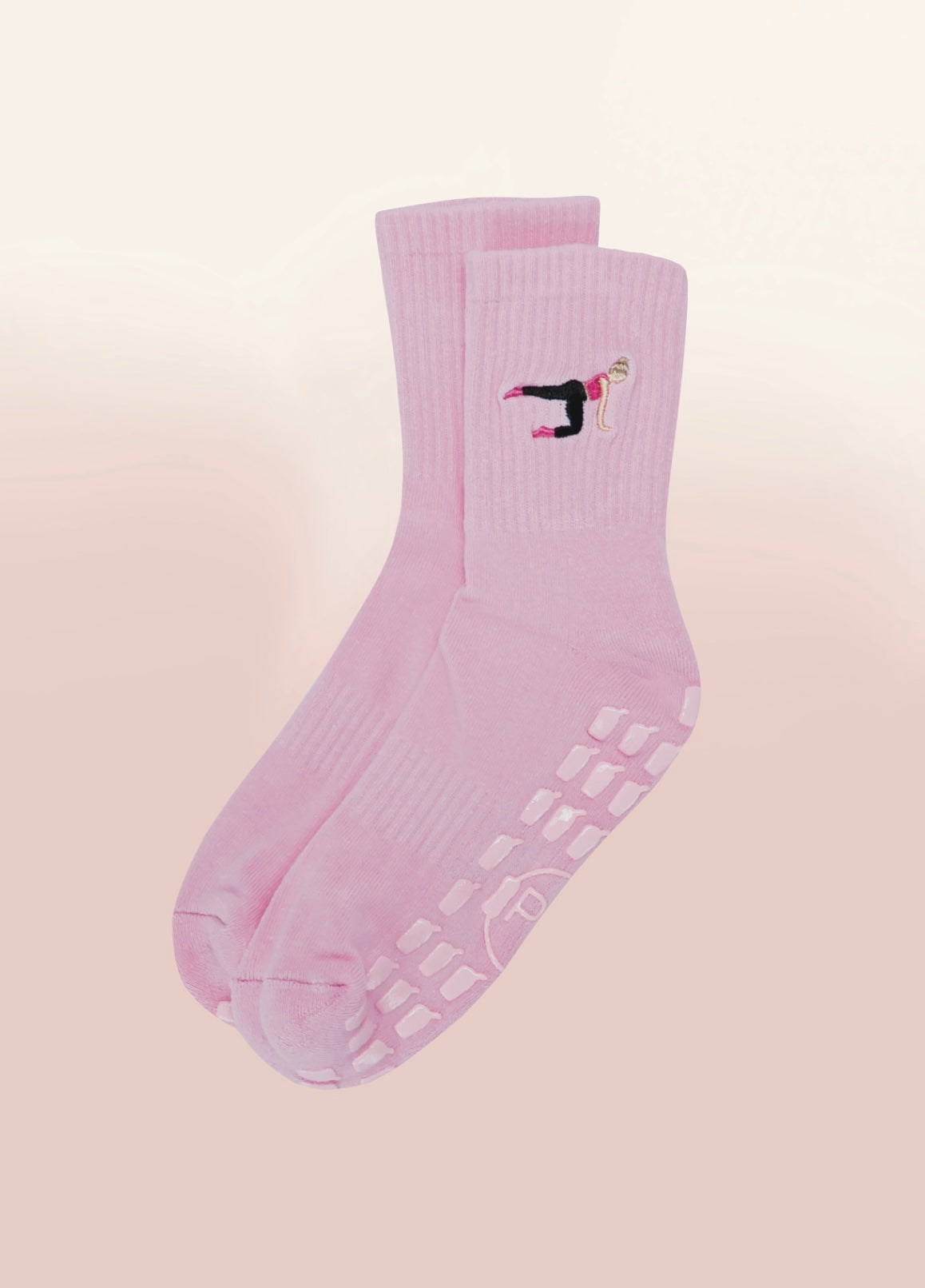Pink Crew Non Slip Grip Socks - Iced Coffee Cup