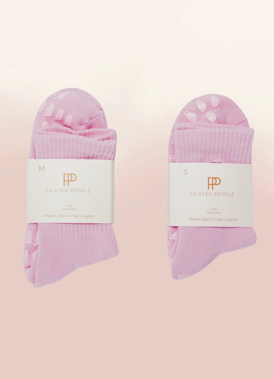 Pink Crew Non Slip Grip Socks - Iced Coffee Cup