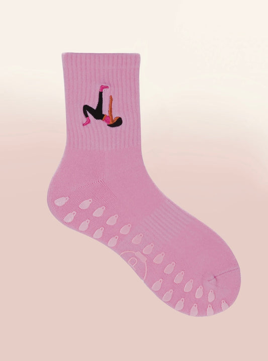 Pink Crew Non Slip Grip Socks - Coffee Cup