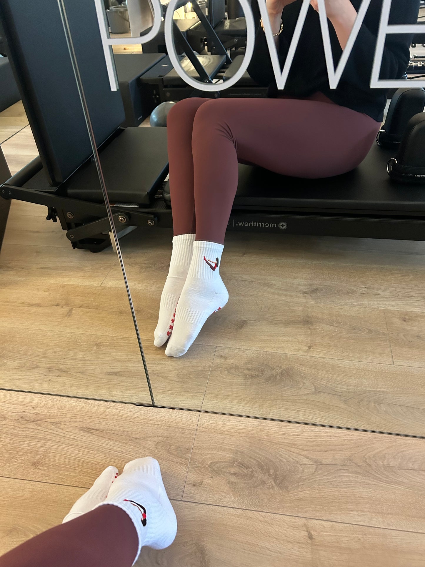 White Crew Non Slip Grip Socks - Red Bows