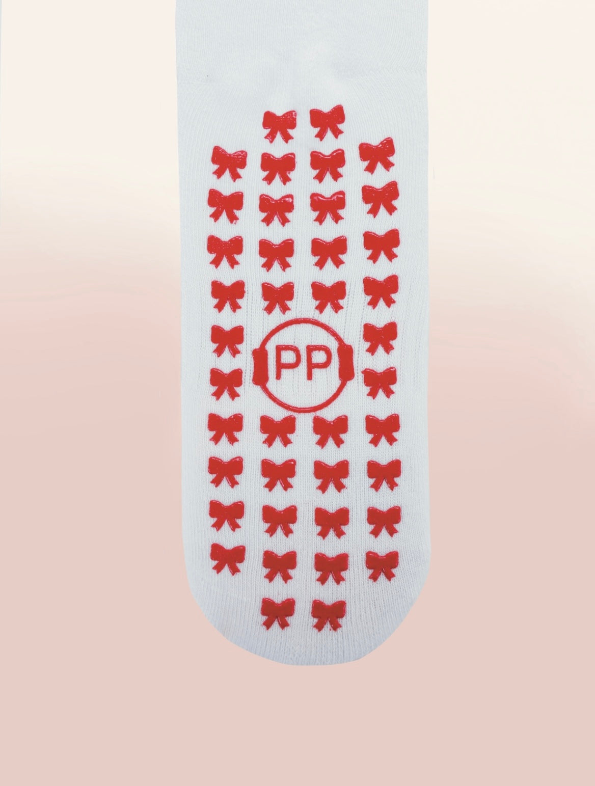 White Crew Non Slip Grip Socks - Red Bows