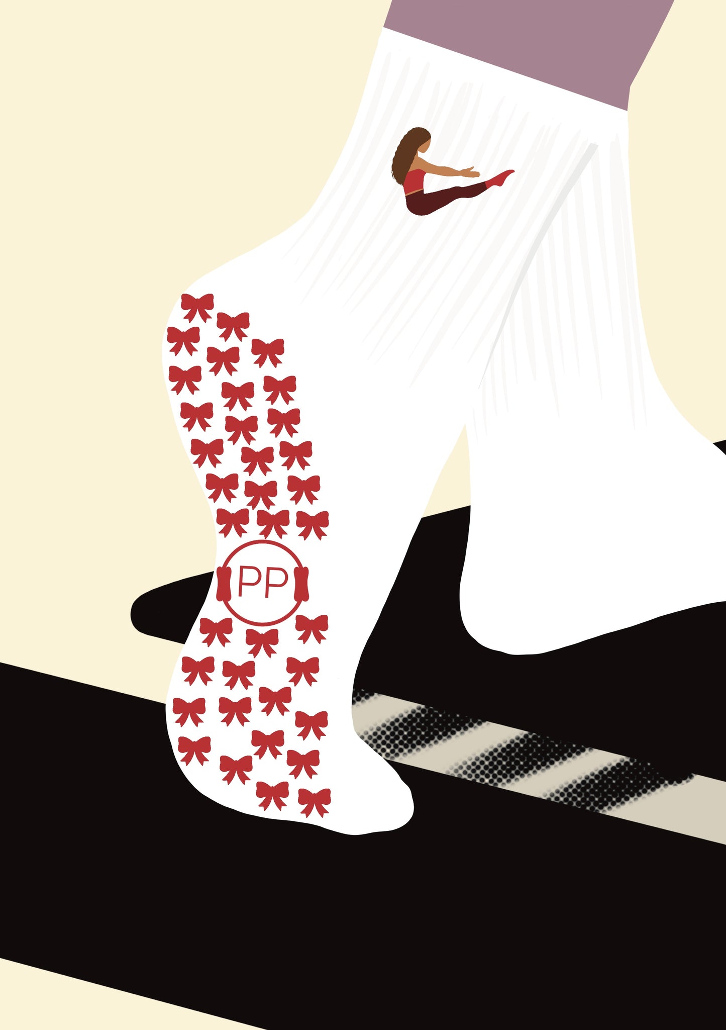 White Crew Non Slip Grip Socks - Red Bows