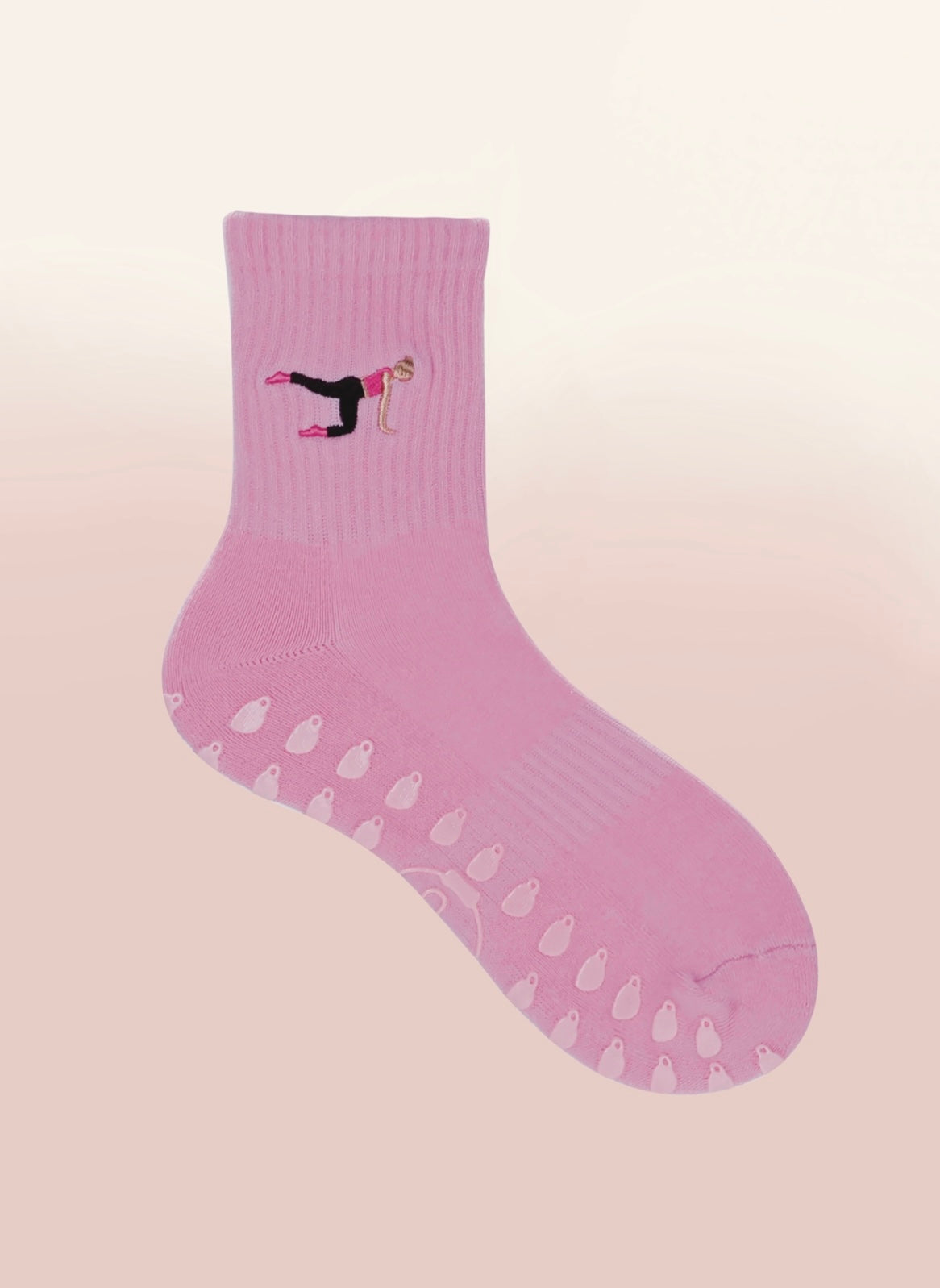 Pink Crew Non Slip Grip Socks - Coffee Cup