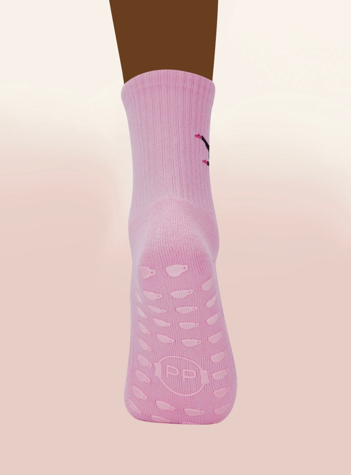 Pink Crew Non Slip Grip Socks - Coffee Cup