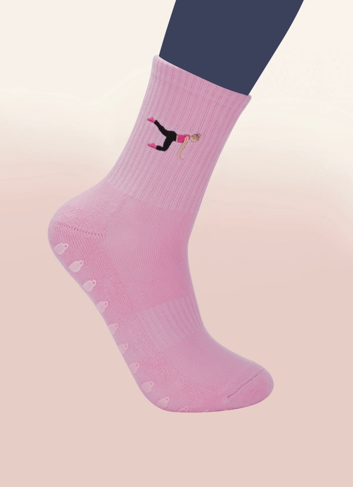 Pink Crew Non Slip Grip Socks - Coffee Cup
