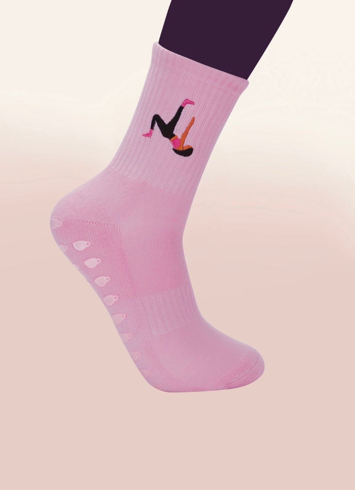 Pink Crew Non Slip Grip Socks - Coffee Cup