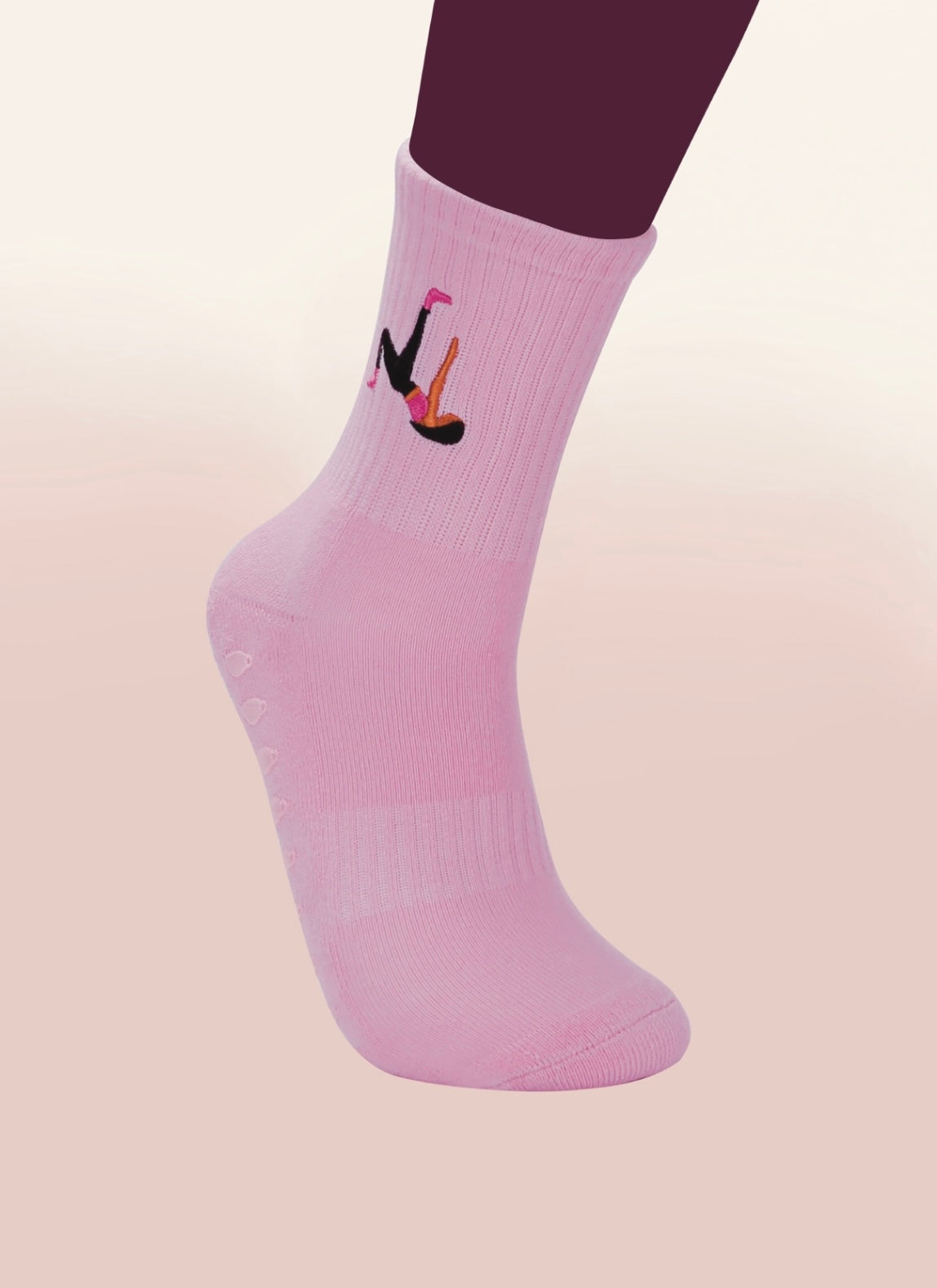 Pink Crew Non Slip Grip Socks - Coffee Cup