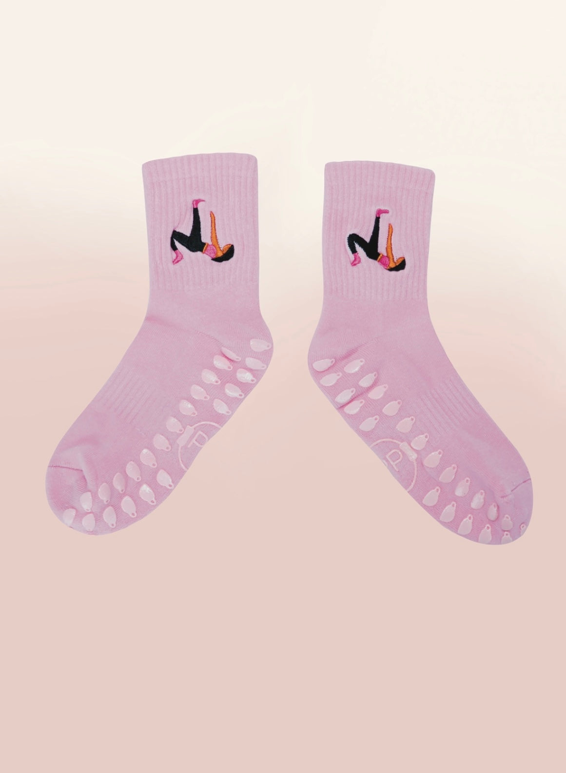 Pink Crew Non Slip Grip Socks - Coffee Cup
