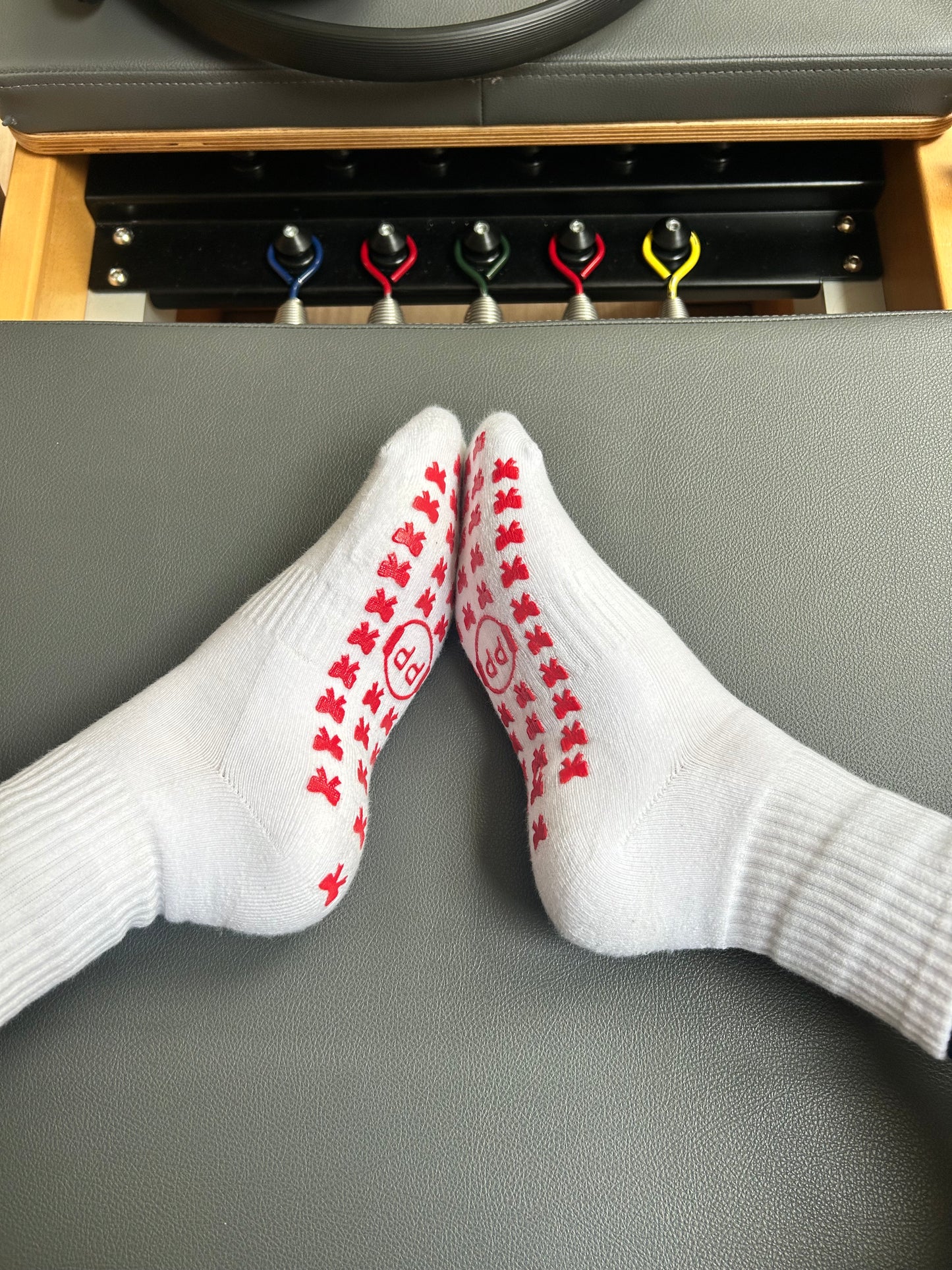 White Crew Non Slip Grip Socks - Red Bows