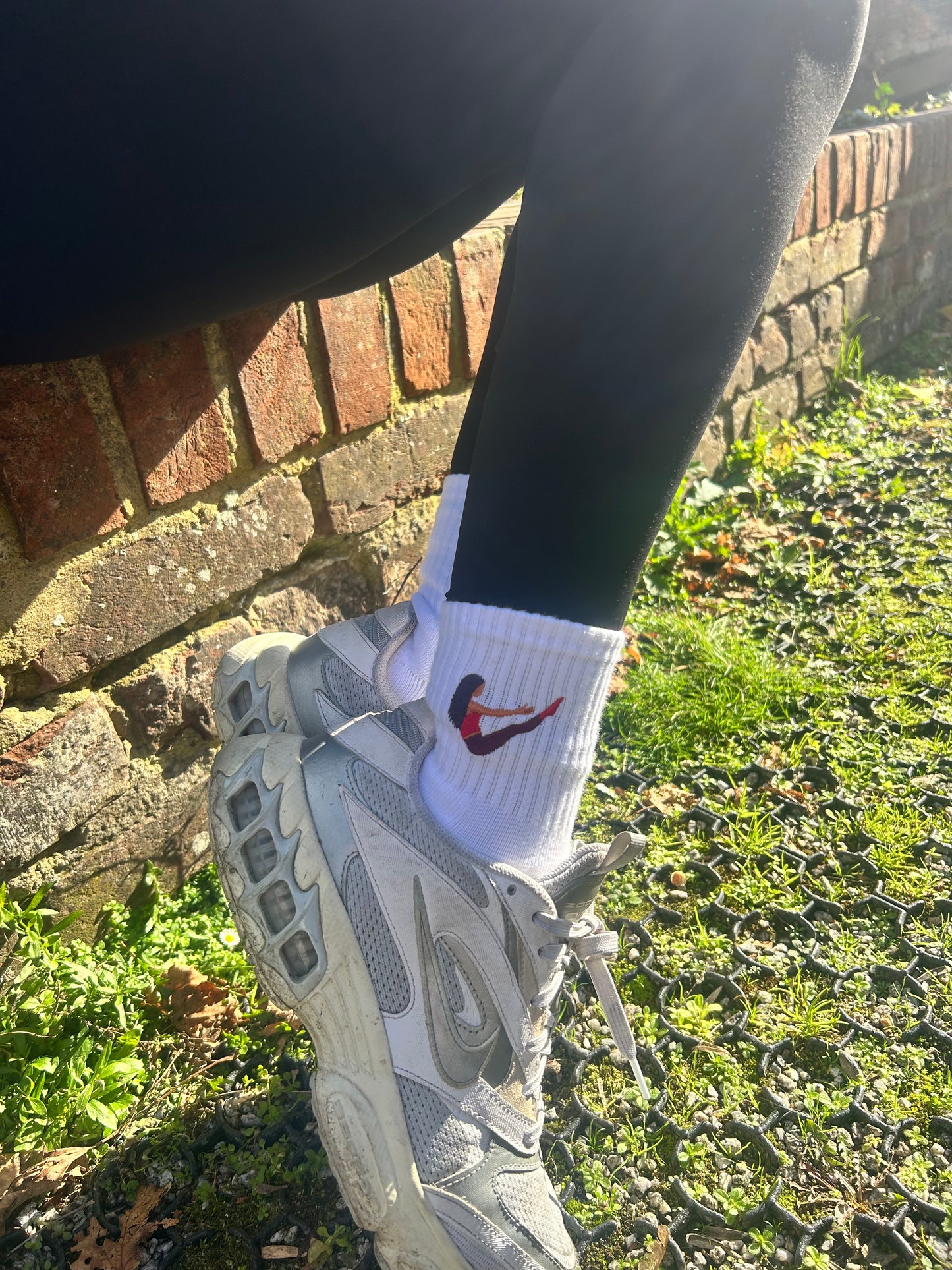 White Crew Non Slip Grip Socks - Red Bows