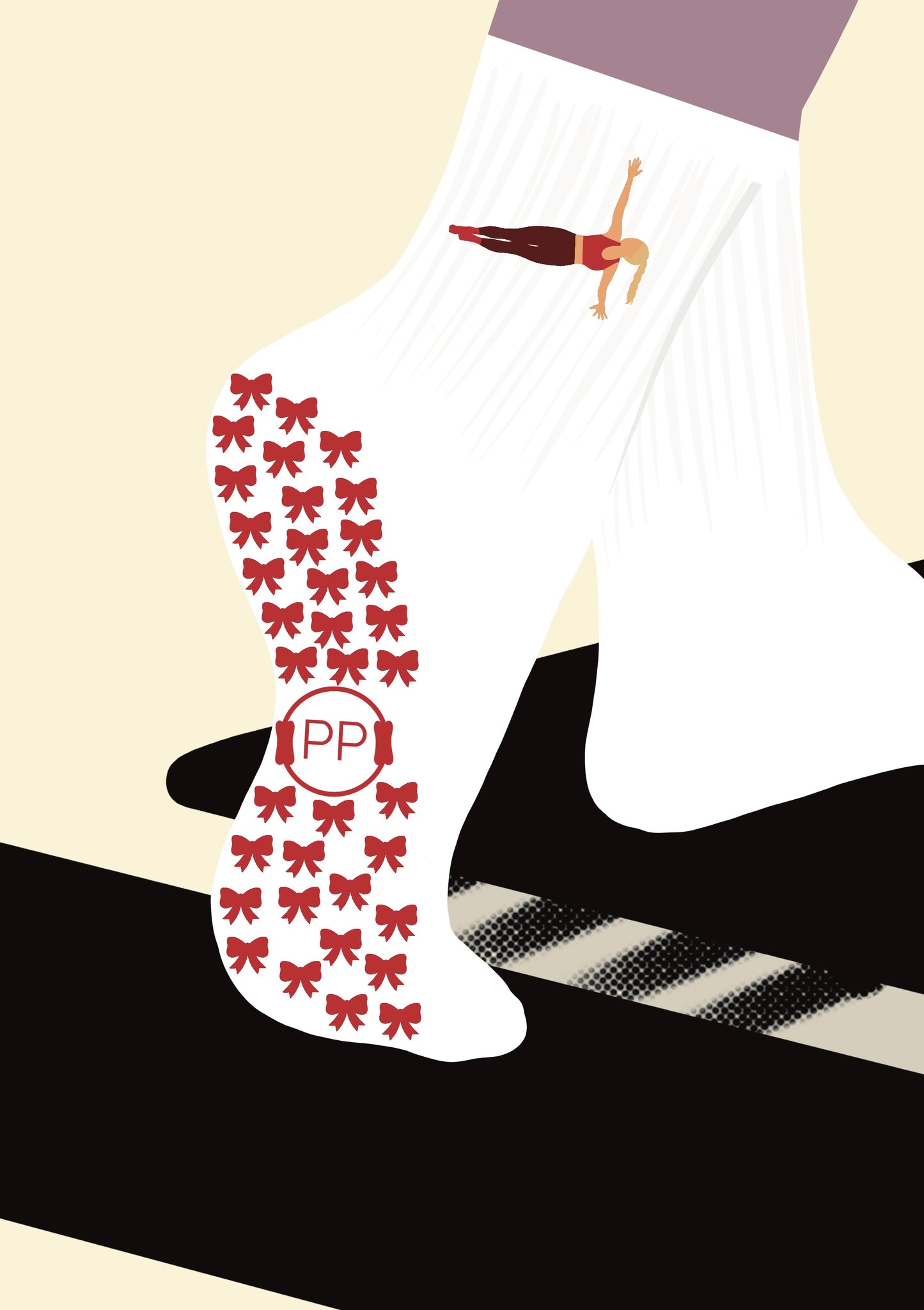 White Crew Non Slip Grip Socks - Red Bows