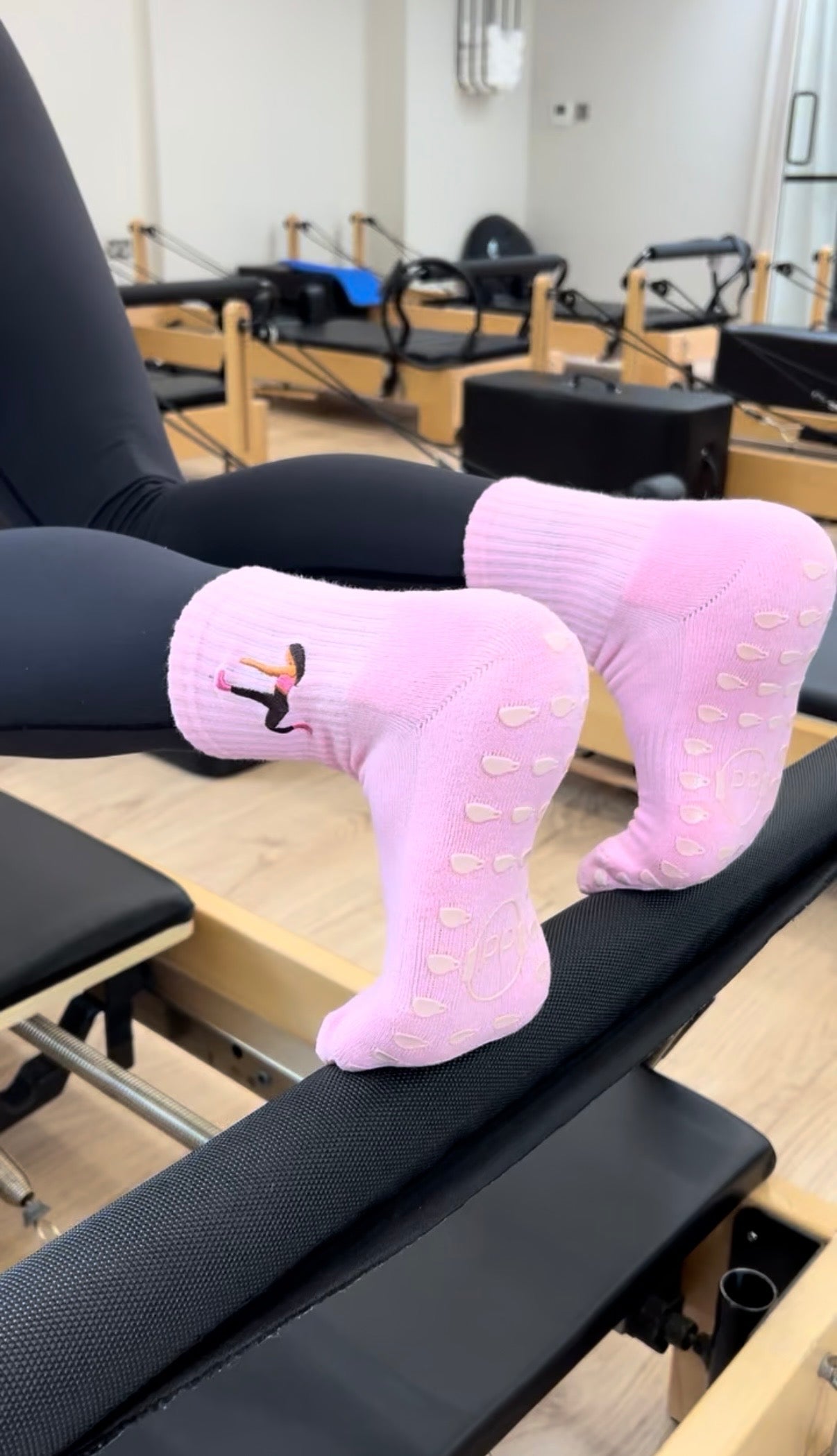 Pink Crew Non Slip Grip Socks - Coffee Cup