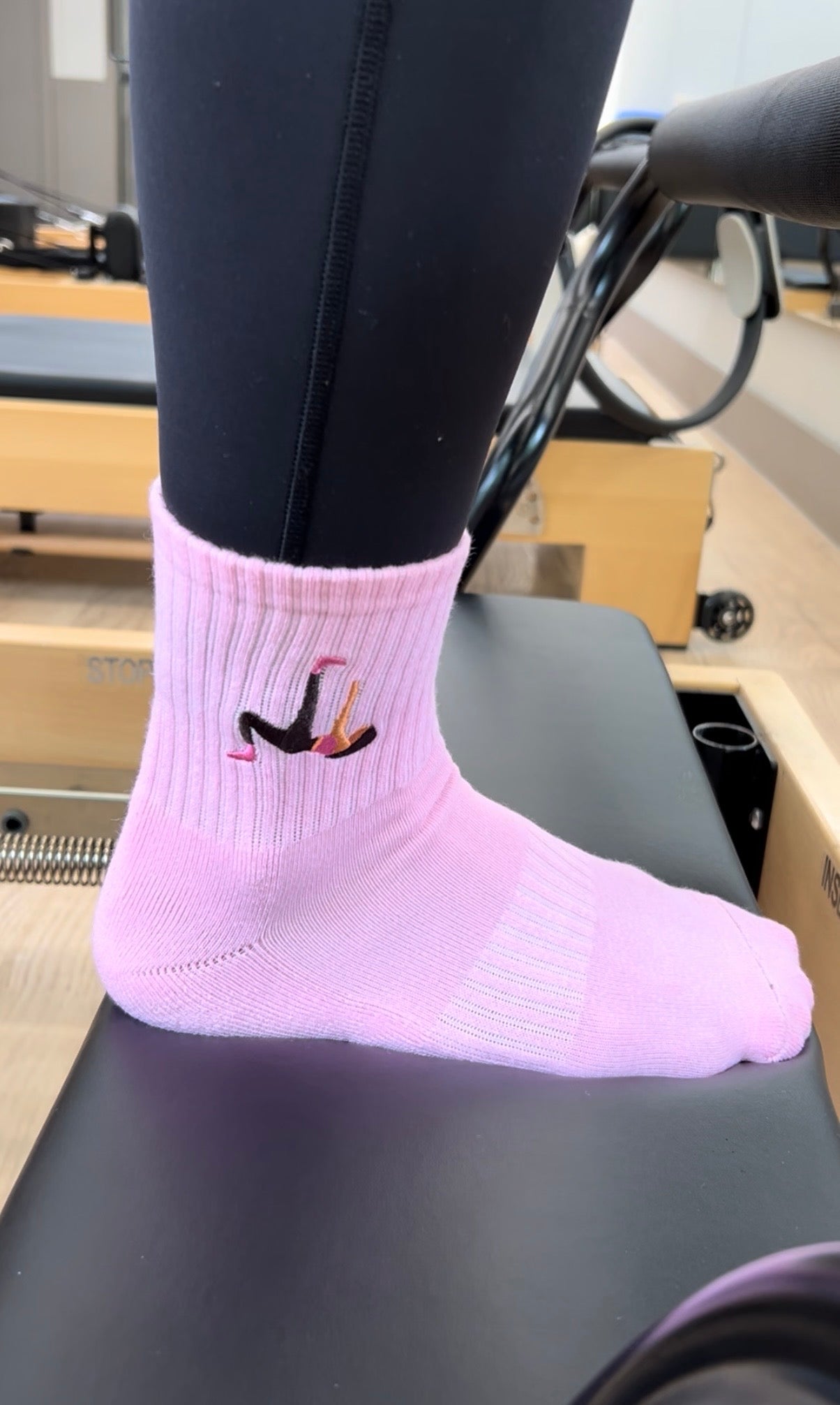 Pink Crew Non Slip Grip Socks - Iced Coffee Cup