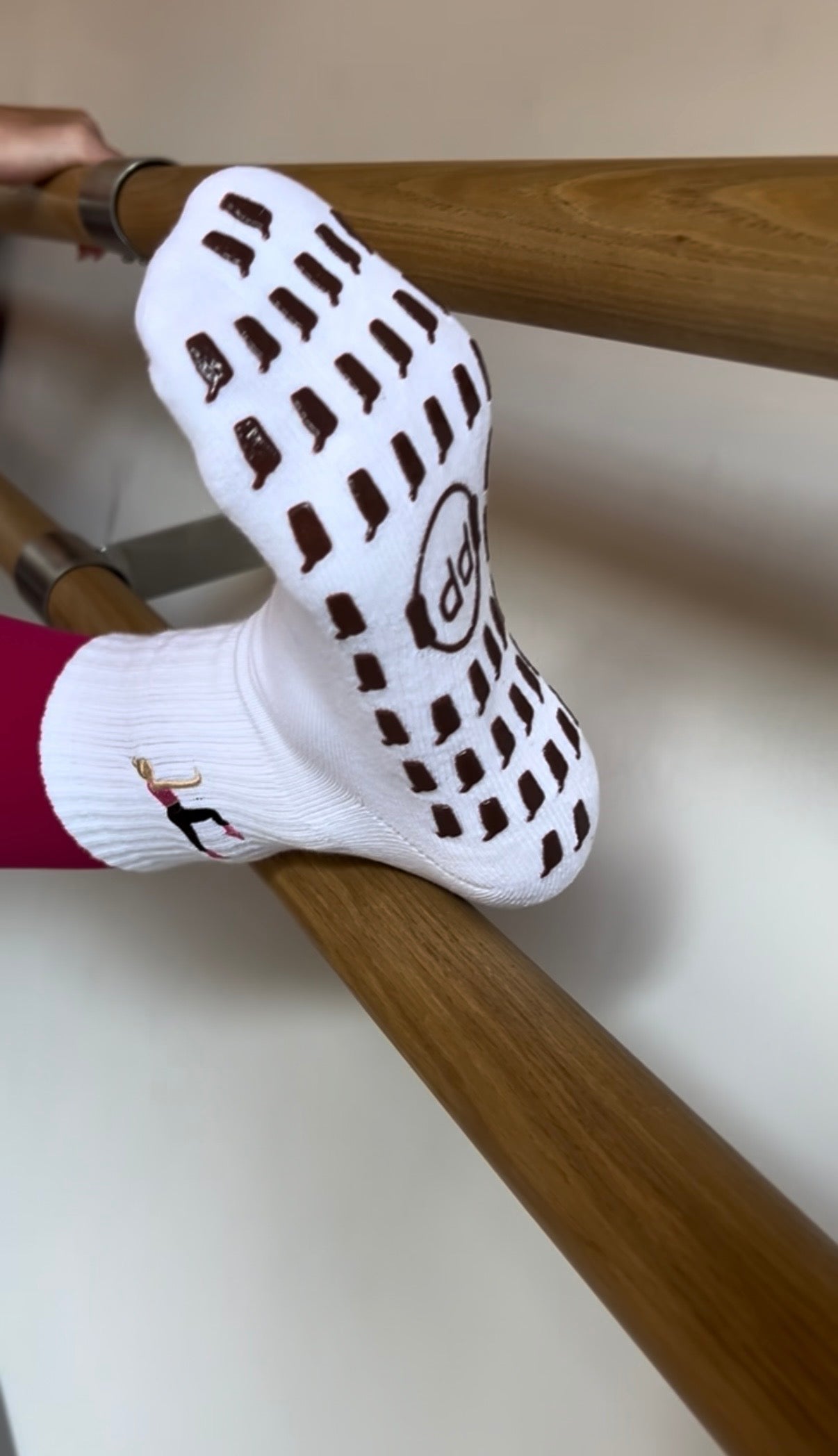 White Crew Non Slip Grip Socks - Iced Coffee Cup