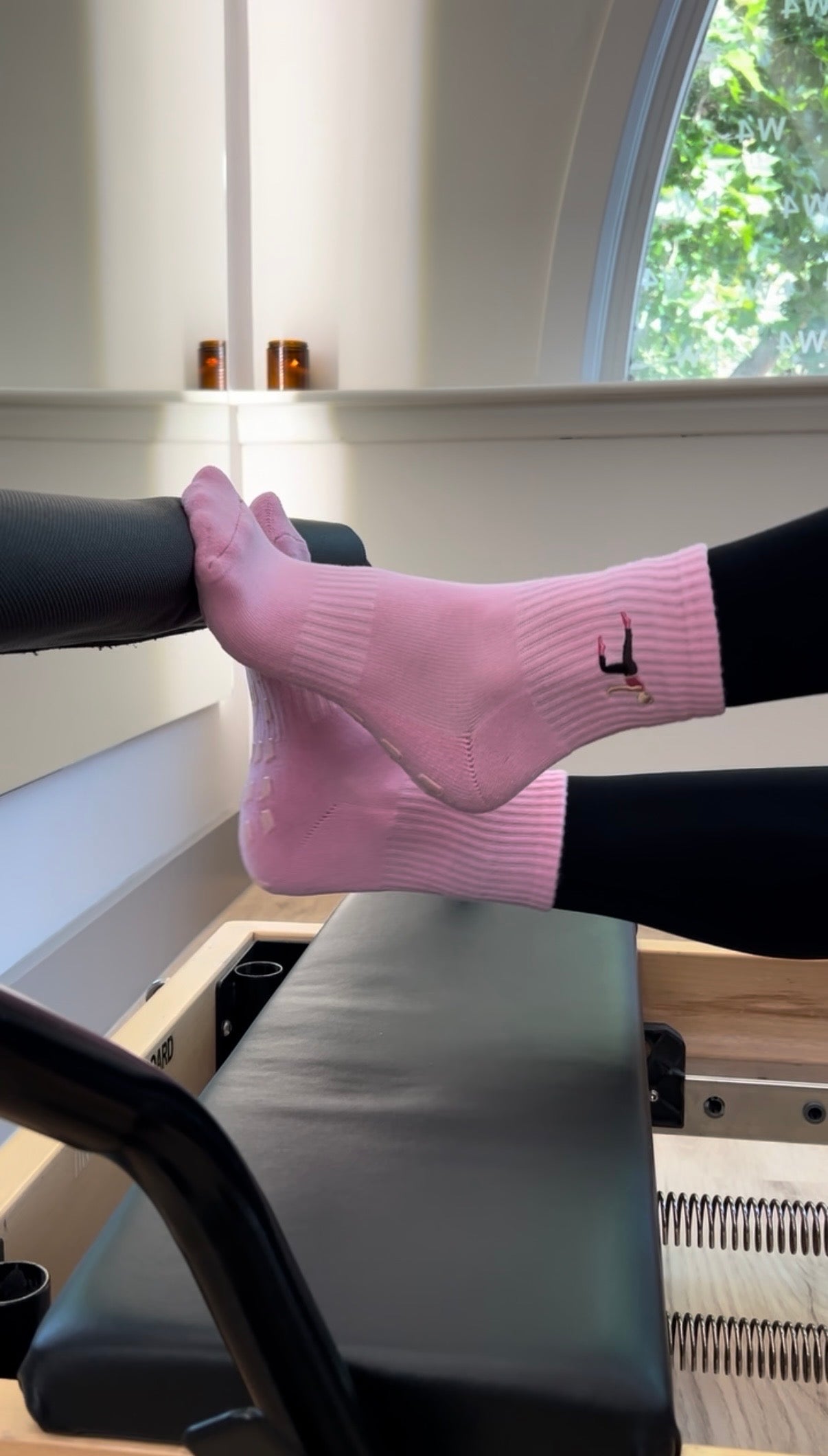 Pink Crew Non Slip Grip Socks - Iced Coffee Cup