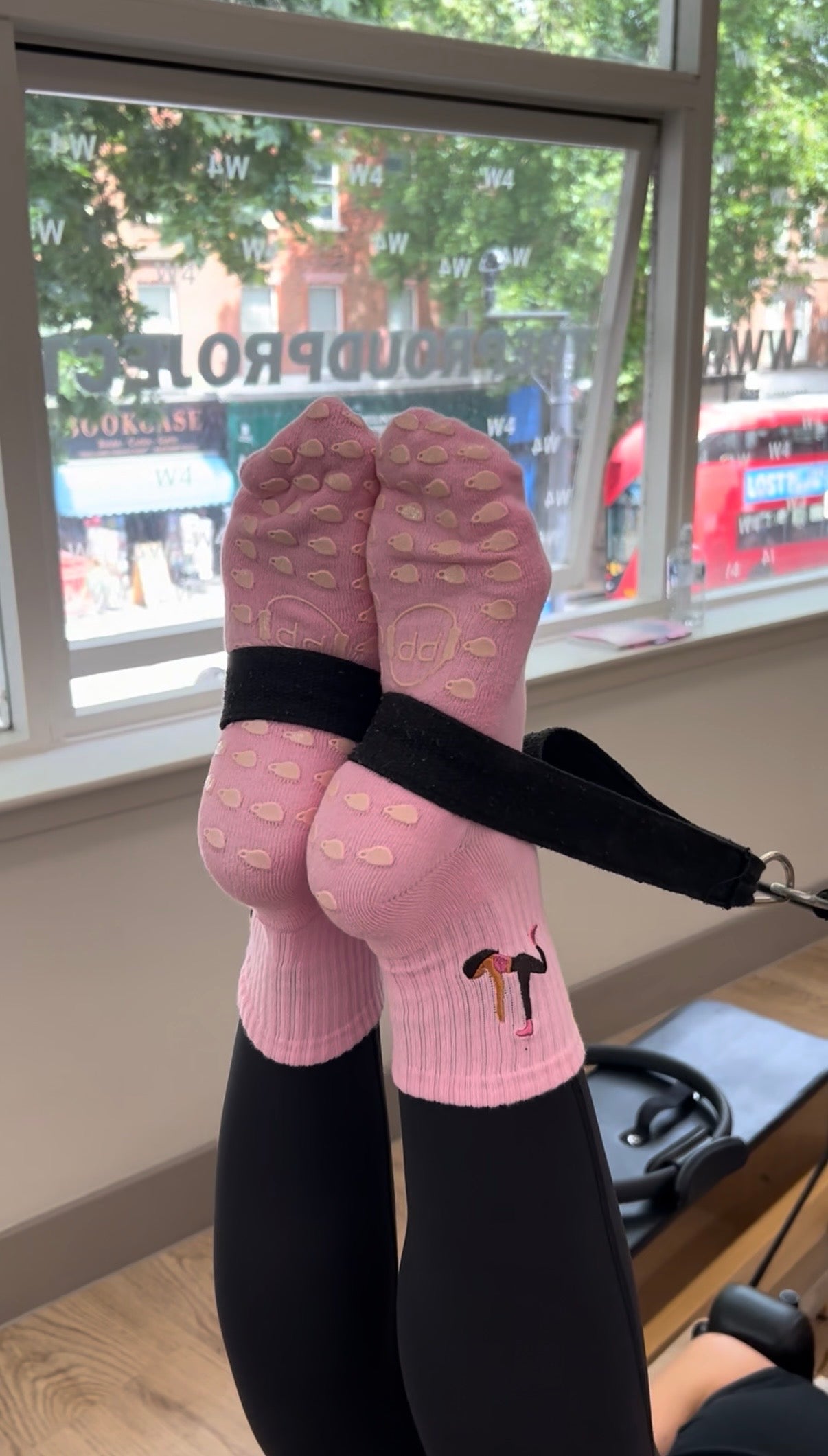 Pink Crew Non Slip Grip Socks - Coffee Cup