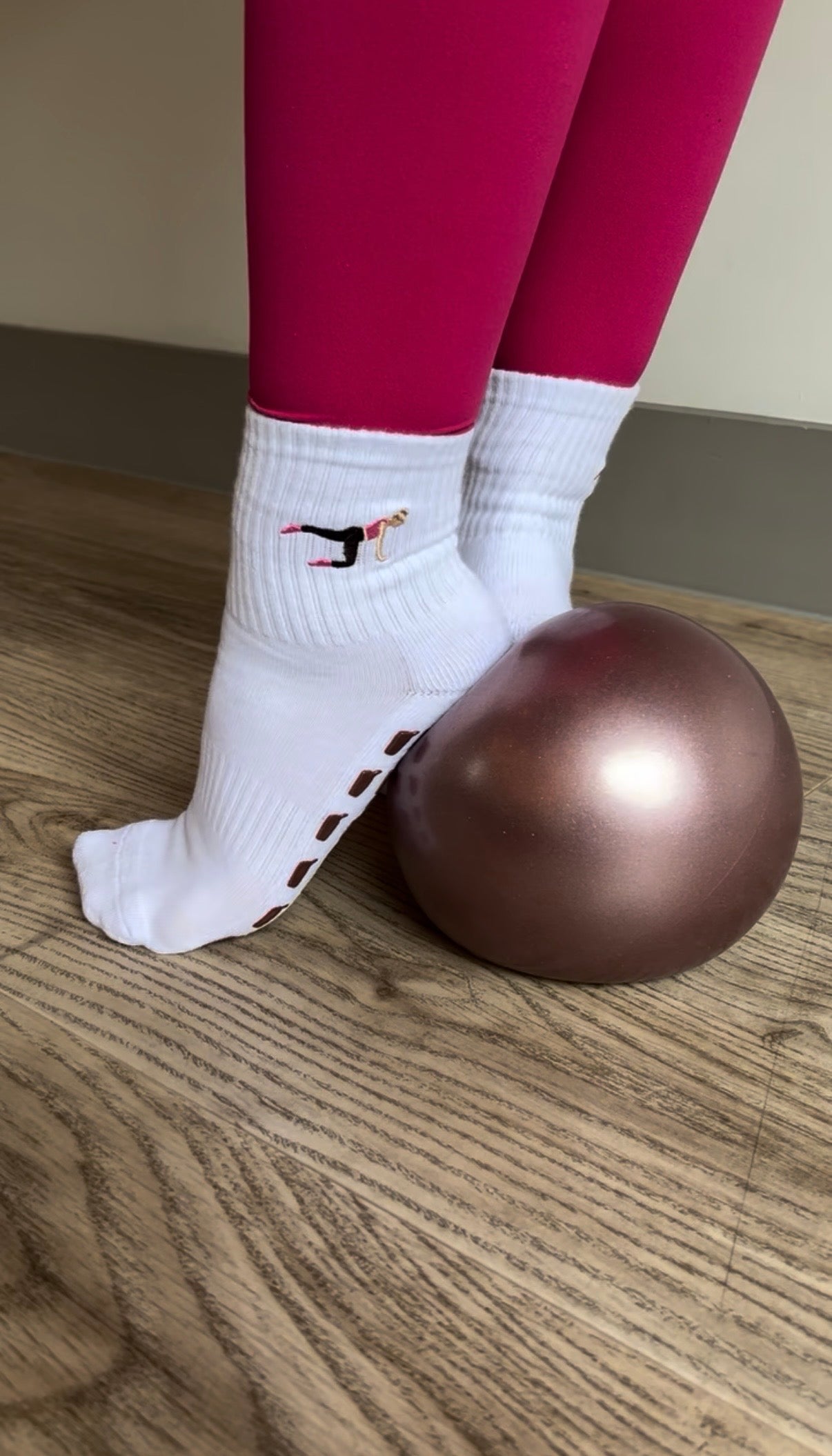 White Crew Non Slip Grip Socks - Iced Coffee Cup