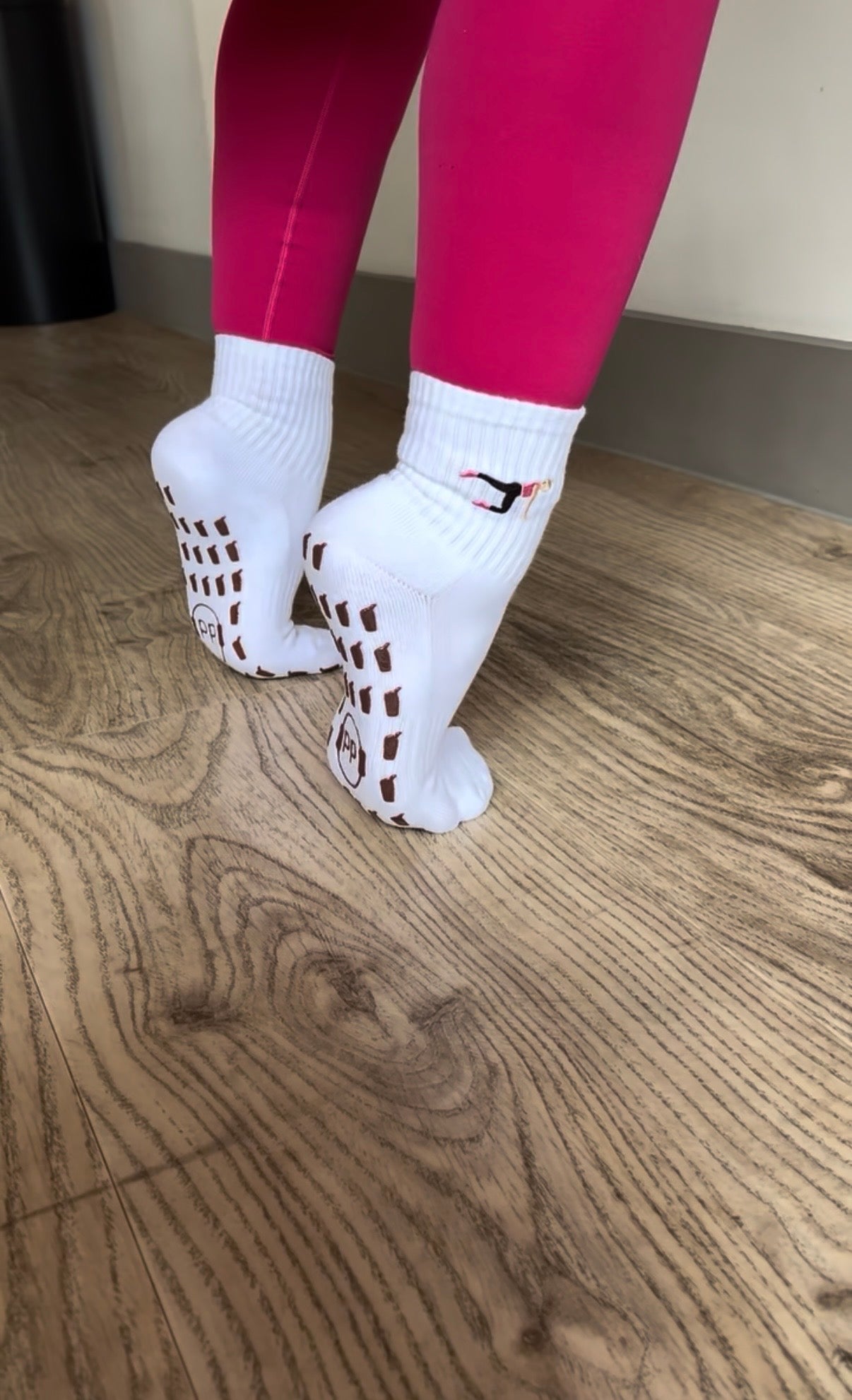 White Crew Non Slip Grip Socks - Iced Coffee Cup