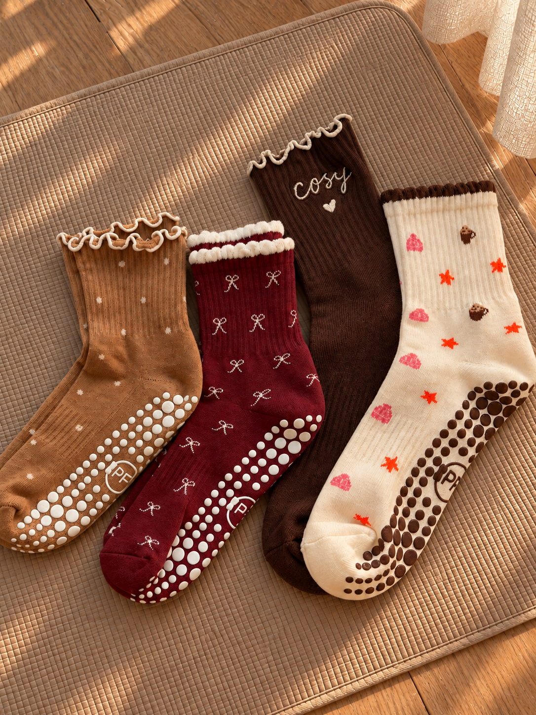 Polka Dot Latte Grip Socks